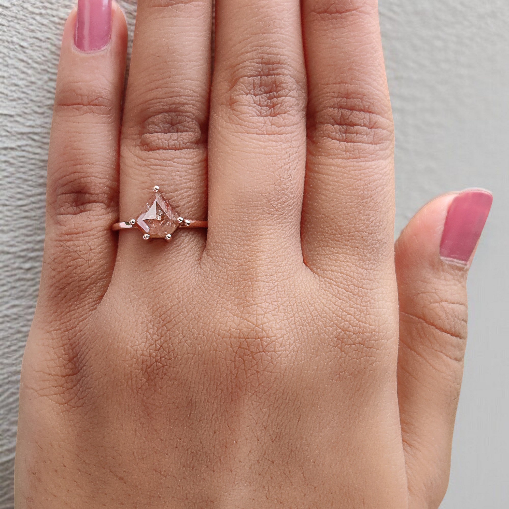 Shield Cut Brown Color Diamond Ring 2.30 Ct 8.50 MM Shield Shape Diamond Ring 14K Solid Rose Gold Shield Engagement Ring Gift For Her QN505