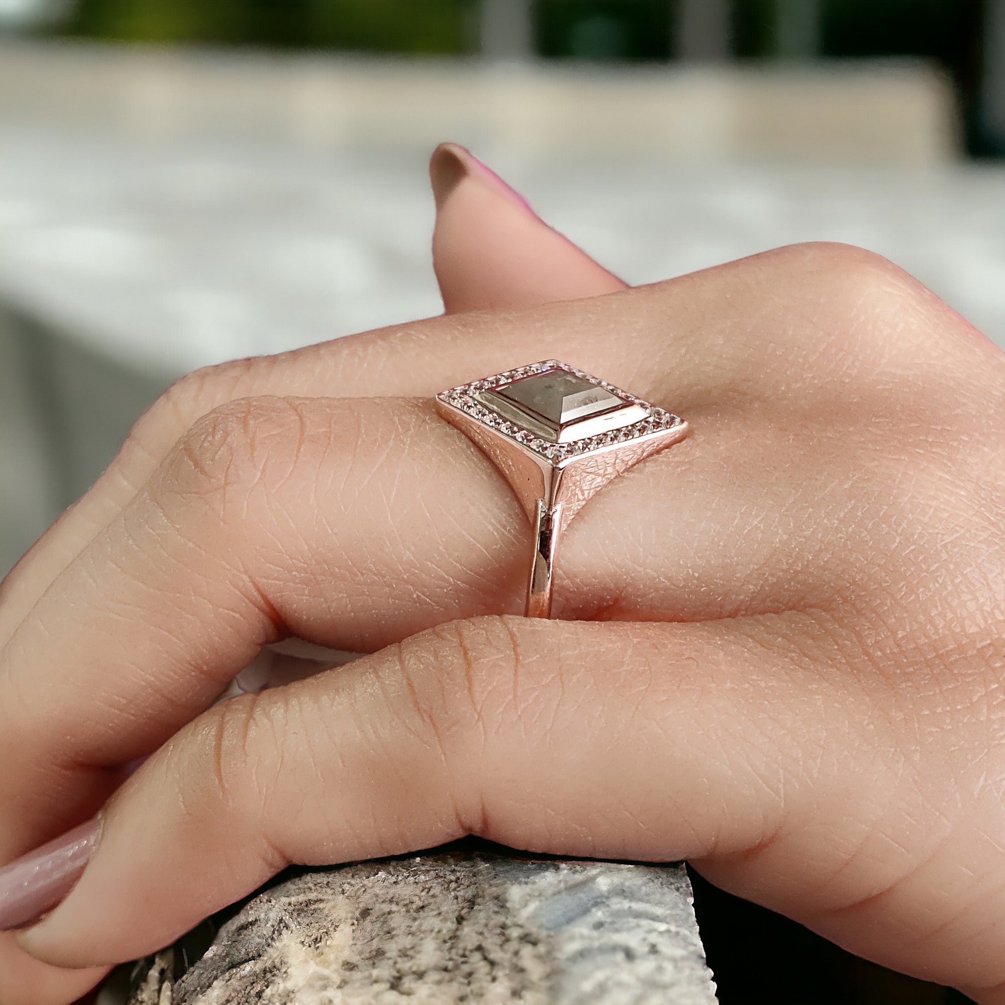 Kite Cut Salt And Pepper Diamond Ring 1.35 Ct 9.00 MM Kite Diamond Ring 14K Solid Rose Gold Silver Kite Engagement Ring Gift For Her QN764