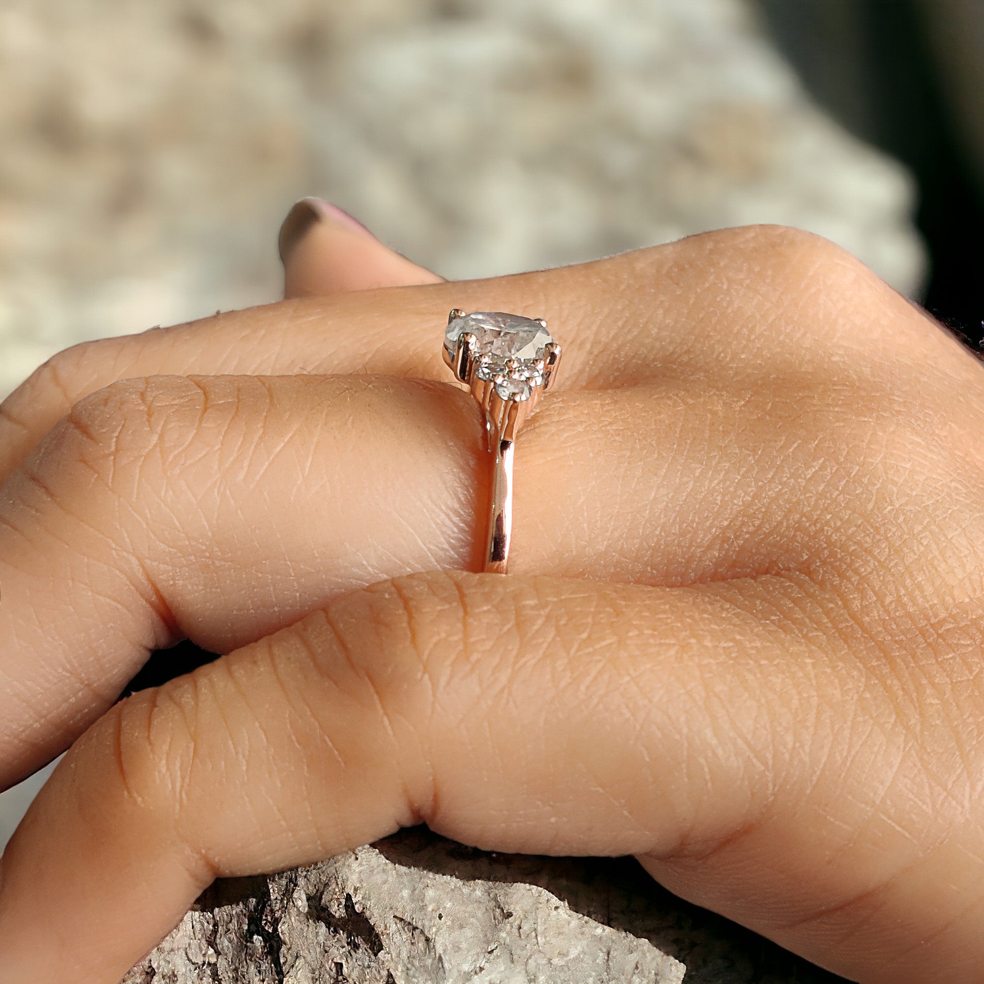 Round Cut Salt And Pepper Diamond Ring 1.43 Ct 6.75 MM Round Diamond Ring 14K Solid Rose Gold Silver Engagement Ring Gift For Her QL8207