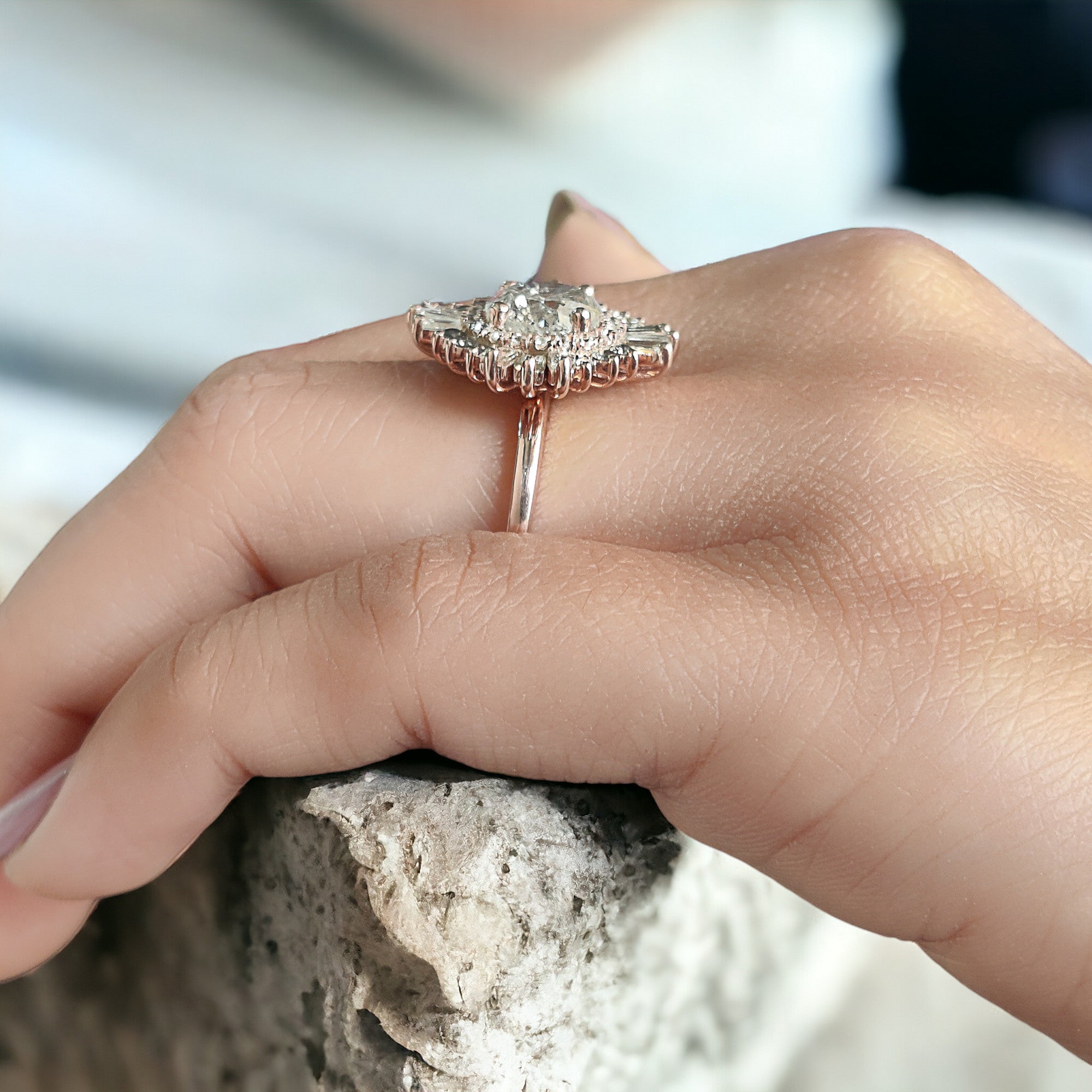 Round Cut Salt And Pepper Diamond Ring 1.92 Ct 7.40 MM Round Diamond Ring 14K Solid Rose Gold Silver Engagement Ring Gift For Her QL2660