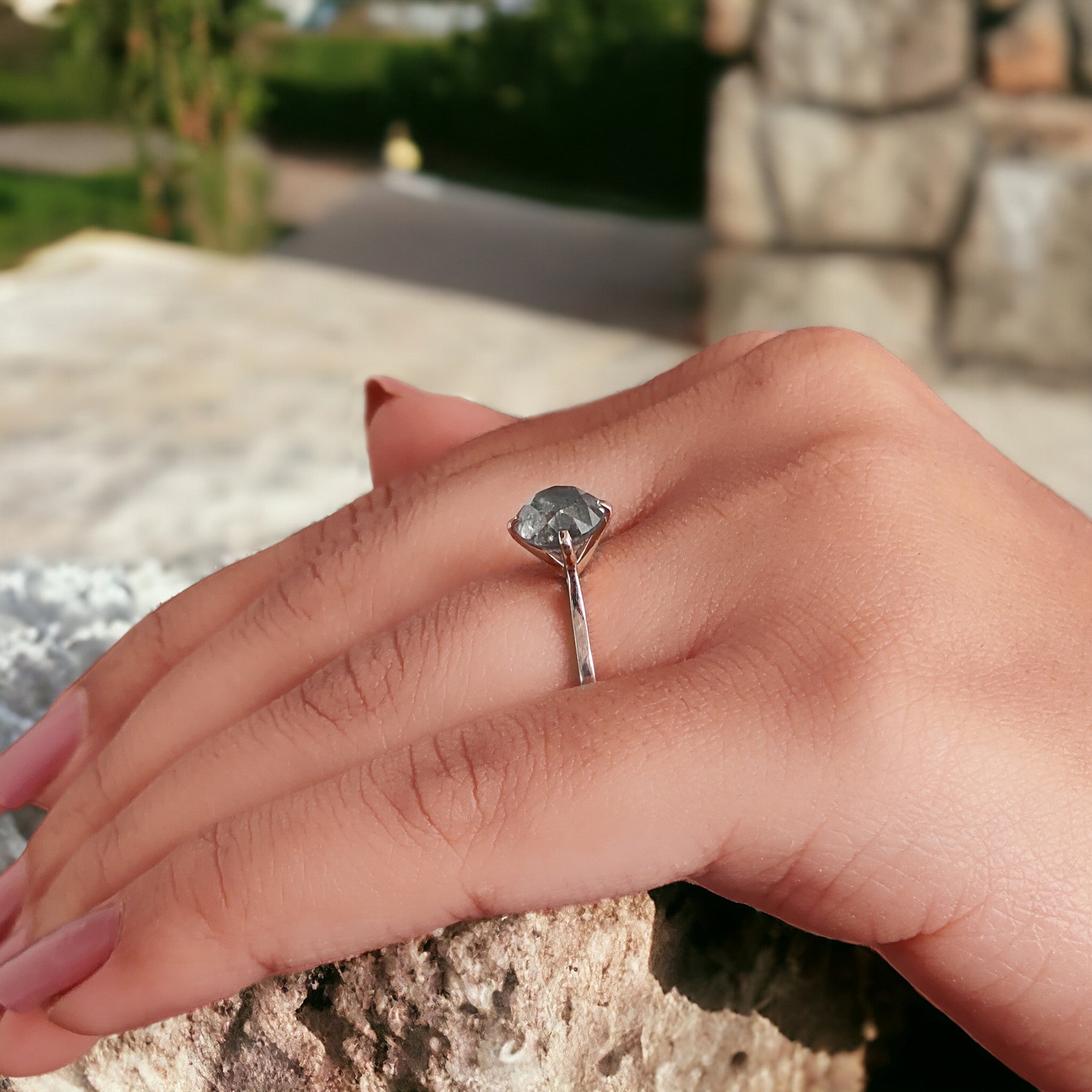 Round Cut Salt And Pepper Diamond Ring 2.11 Ct 7.50 MM Round Diamond Ring 14K Solid Rose Gold Silver Engagement Ring Gift For Her QK1991