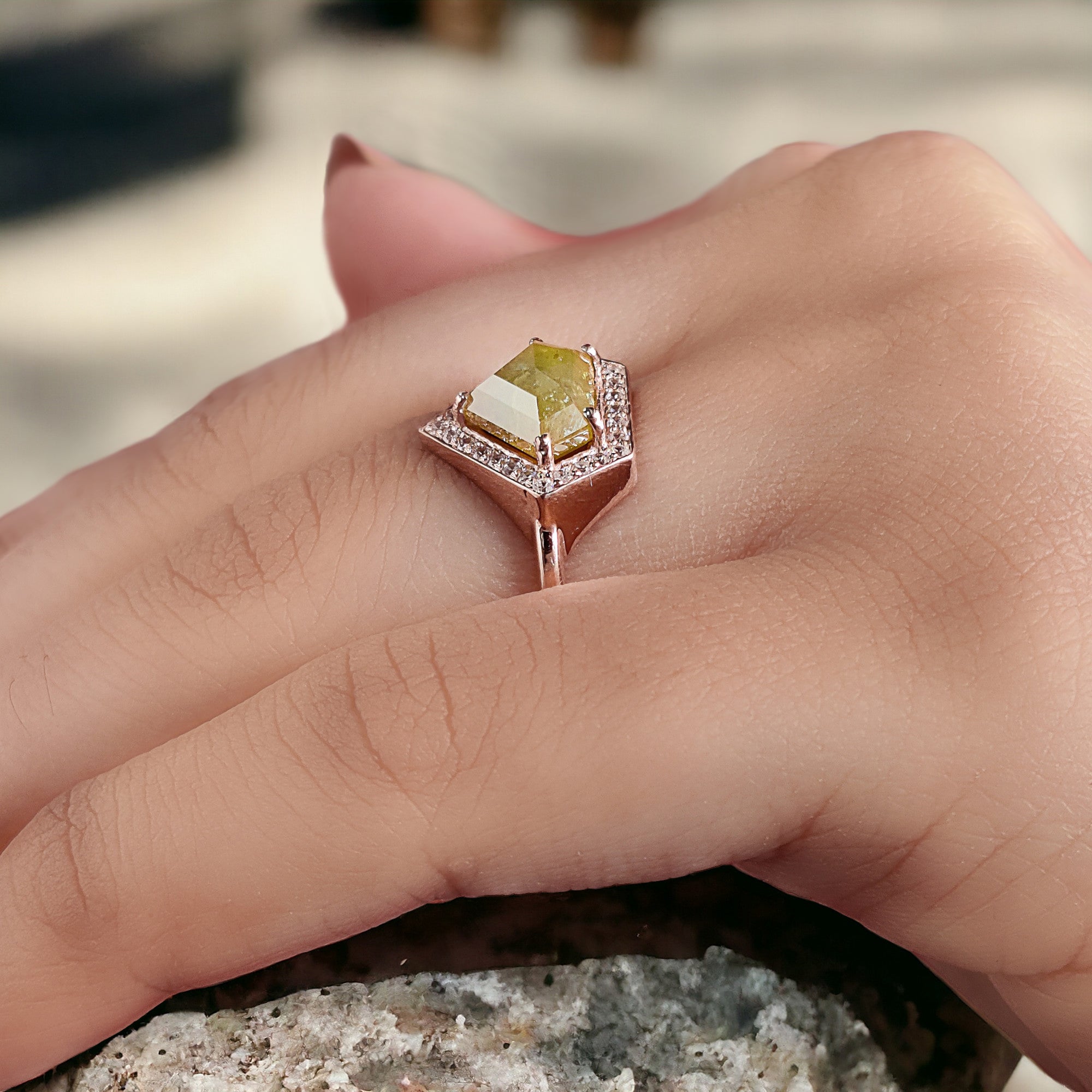 Shield Shape Yellow Color Diamond Ring 2.52 Ct 7.70 MM Shield Diamond Ring 14K Solid Rose Gold Silver Engagement Ring Gift For Her QL9615