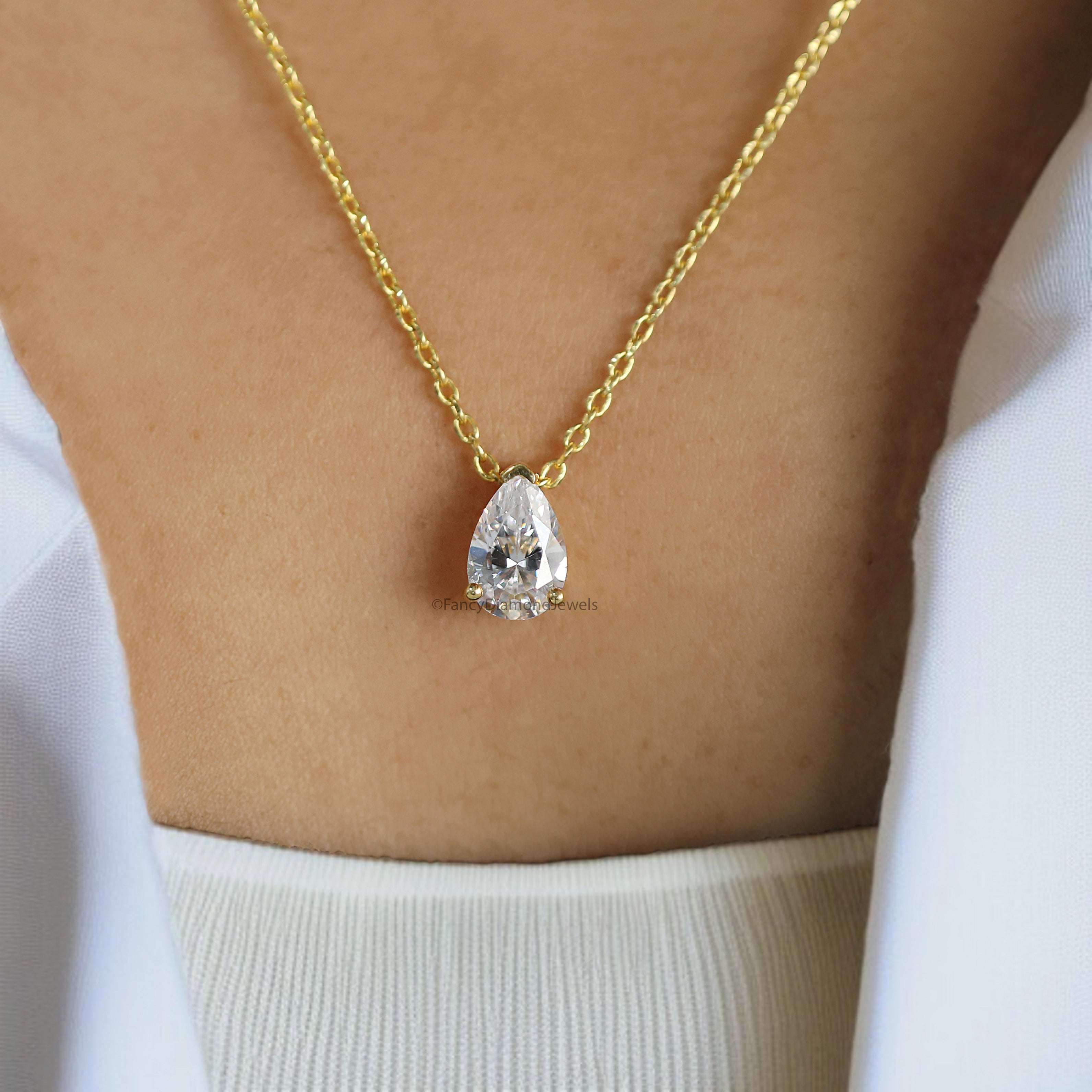 Teardrop Diamond Necklace Pear Diamond Necklace Yellow Silver handmade jewelry Necklace Minimalist Jewelry Necklace With Chain FD513