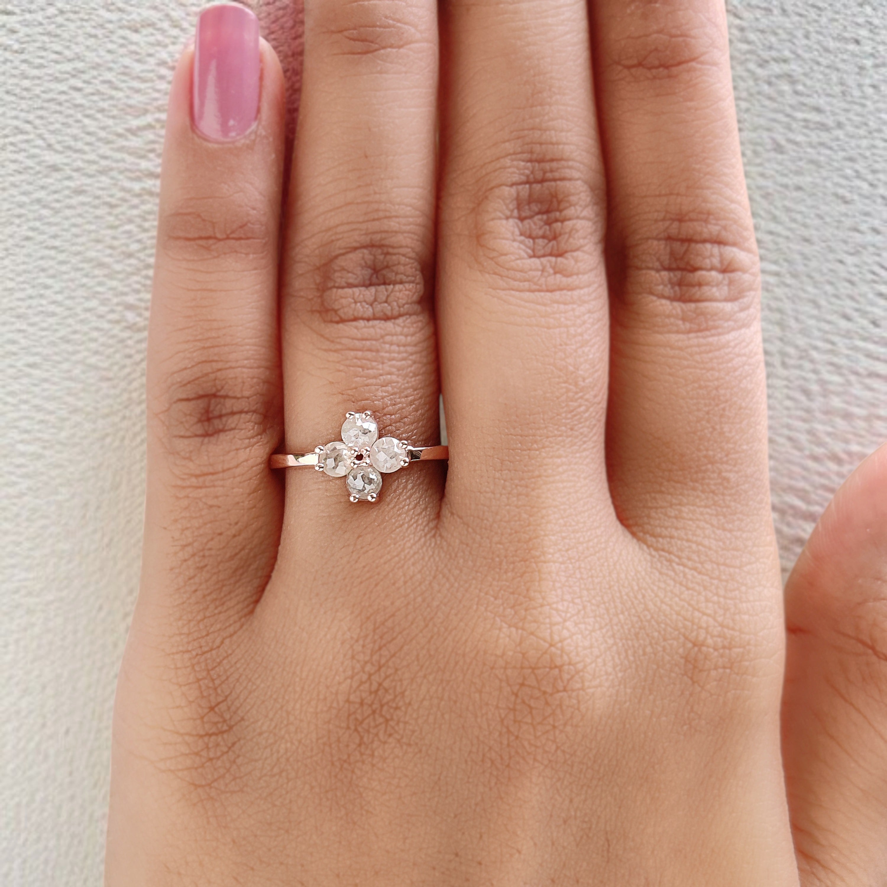 Round Rose Cut Salt And Pepper Diamond Ring 0.94 Ct 3.50 MM Round Diamond Ring 14K Rose Gold Silver Engagement Ring Gift For Her QK1036