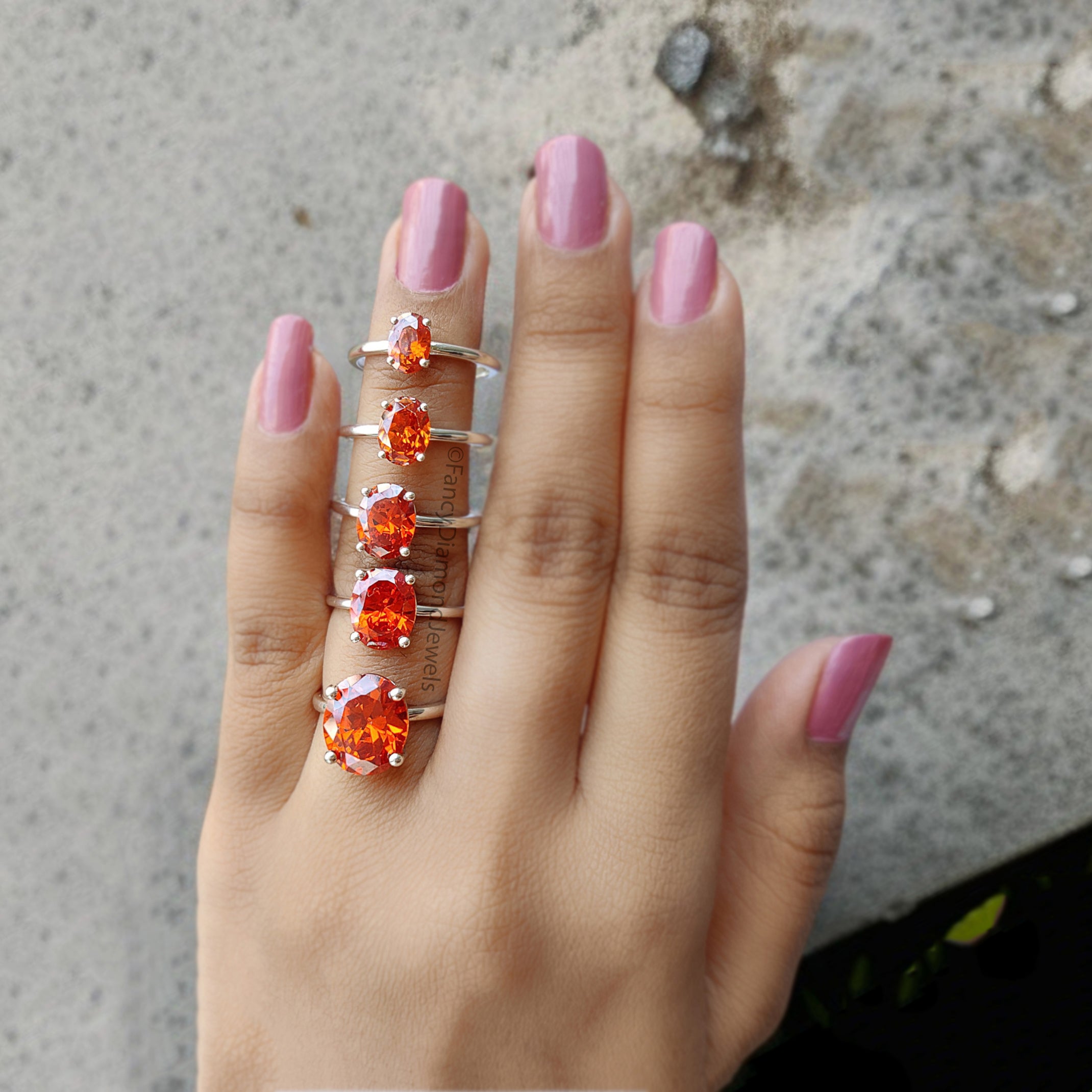 Oval Orange Citrine stone engagement ring 12mm 10mm 9mm 8mm 7mm  ring silver simulant Ring Solitaire ring Diamond ring Gift for her FD337