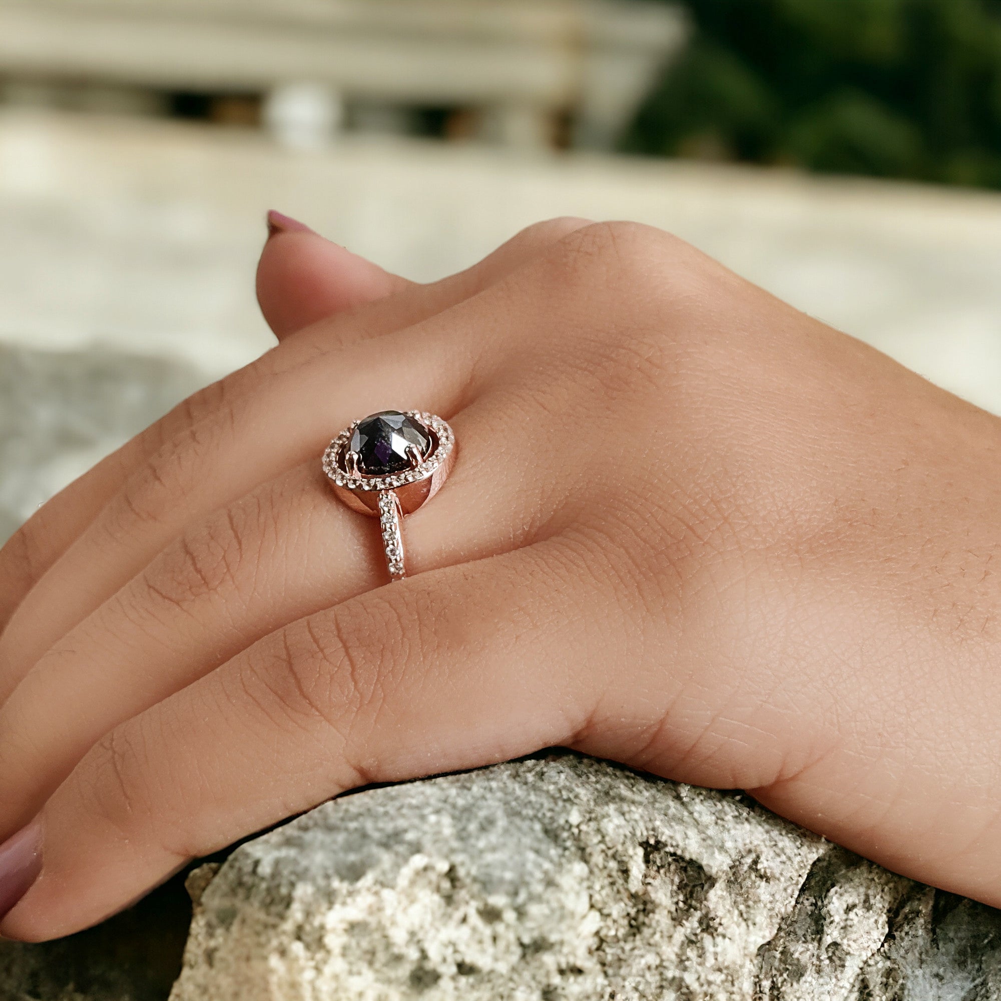 Oval Shape Black Color Diamond Ring 1.88 Ct 7.60 MM Oval Cut Diamond Ring 14K Solid Rose Gold Silver Engagement Ring Gift For Her QK1713