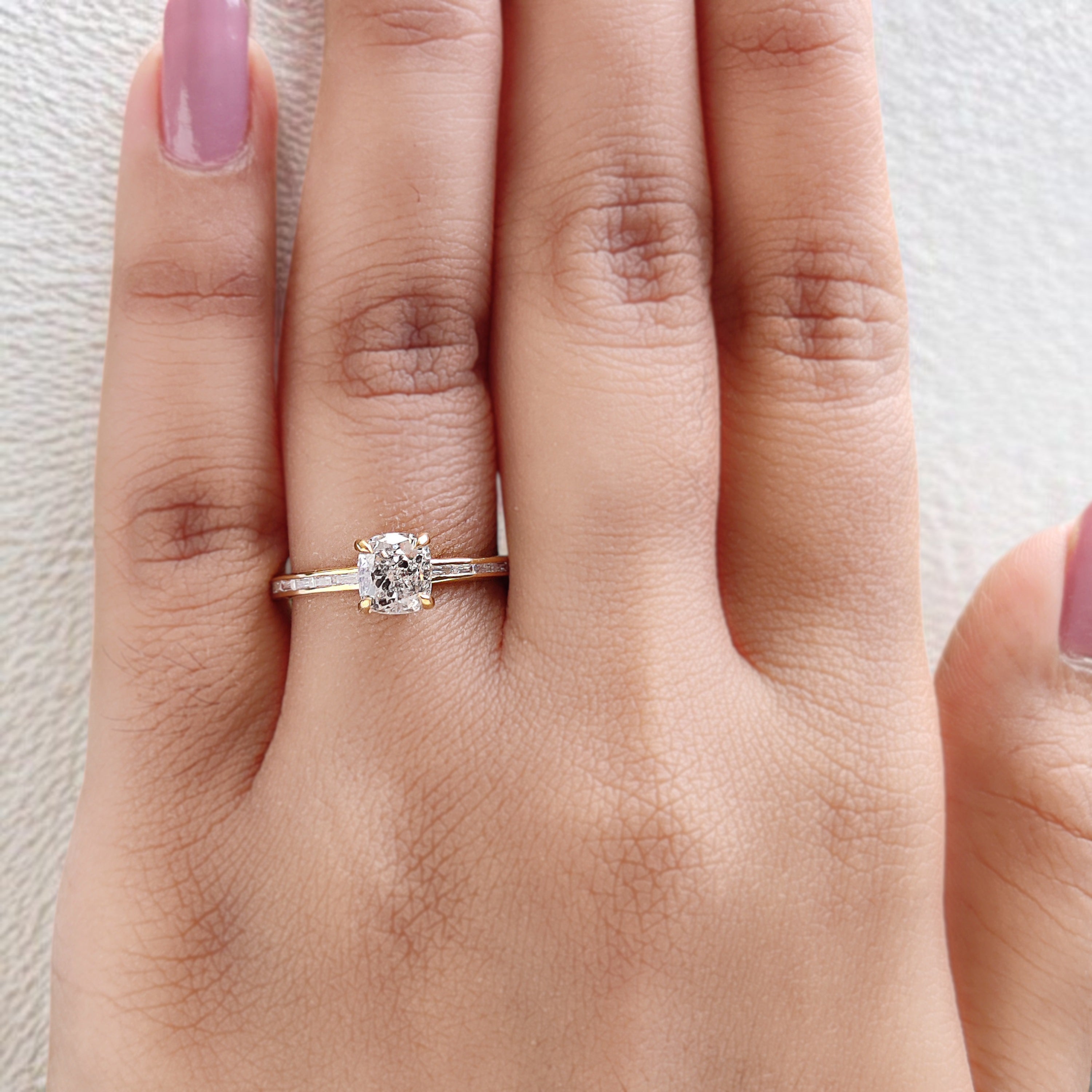 Cushion White-F Color Diamond Ring 1.02 Ct 5.78 MM Cushion Diamond Wedding Ring Baguette Diamond Ring Engagement Ring Gift For Her KDL2663