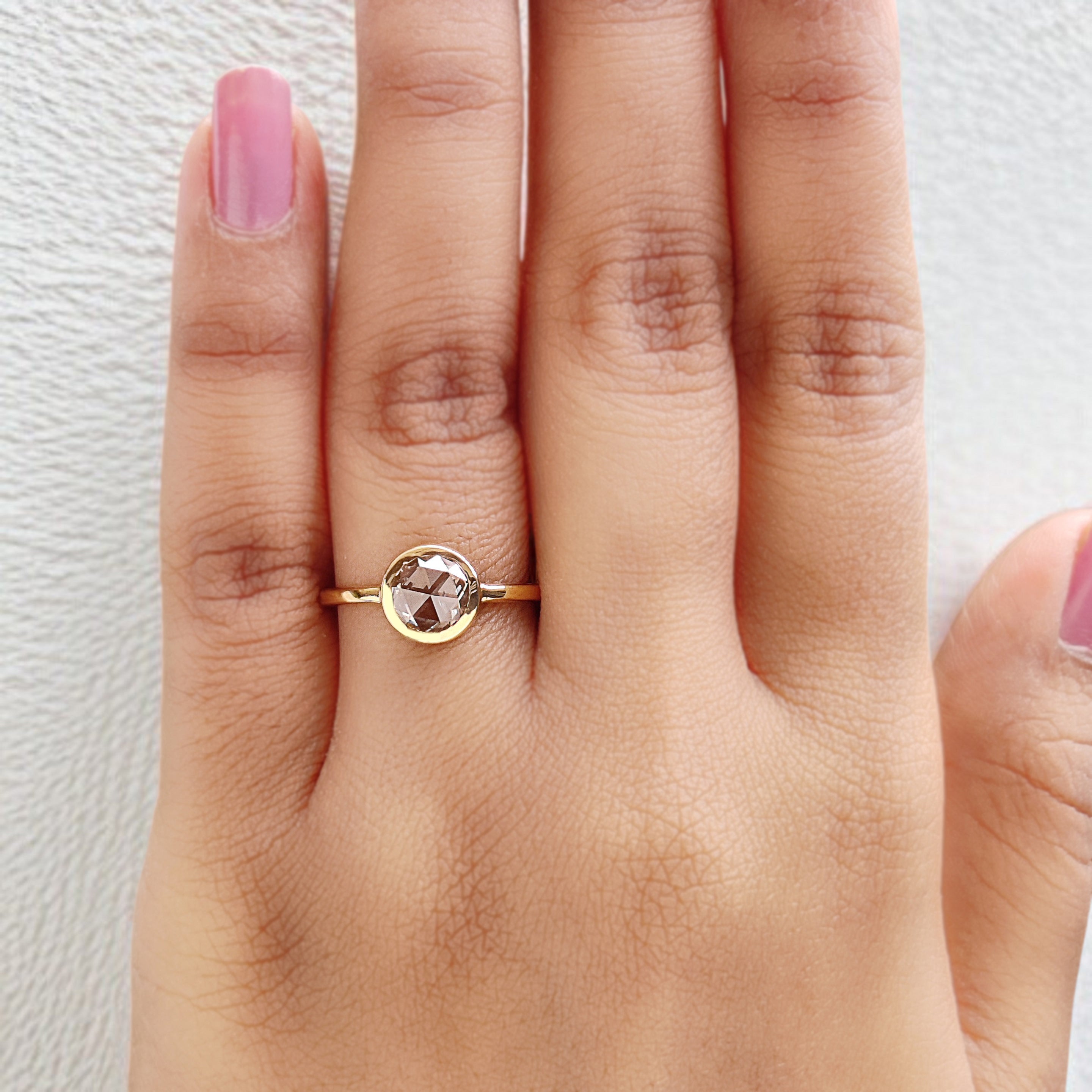 Round Rose Cut White-J Color Diamond Ring 1.12 Ct 6.39 MM Round Diamond Wedding Ring 14K Yellow Gold Engagement Ring Gift For Her KDL2624