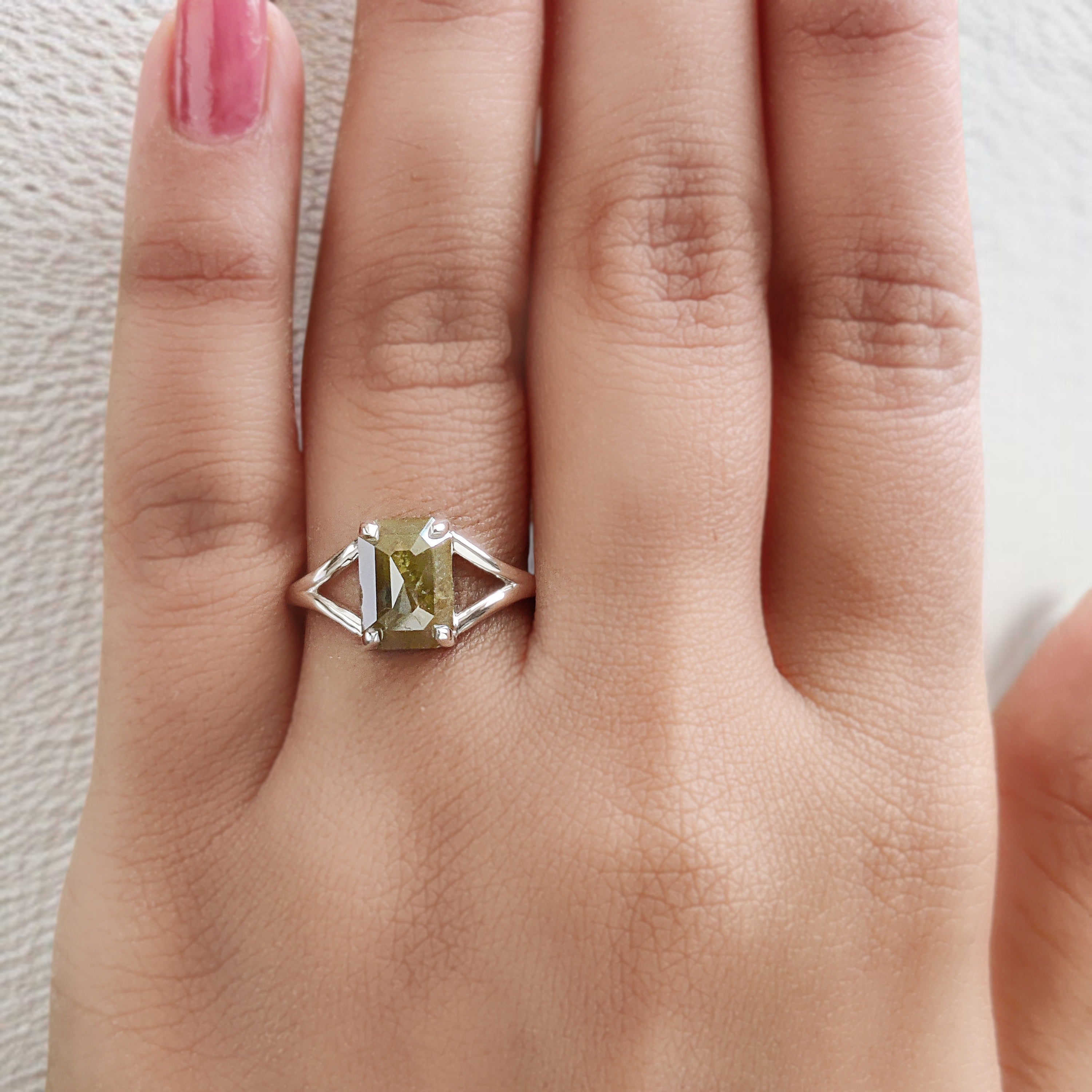 Emerald Cut Yellow Color Diamond Ring 2.77 Ct 8.90 MM Emerald Diamond Ring 14K Solid Rose Gold Silver Engagement Ring Gift For Her QN153