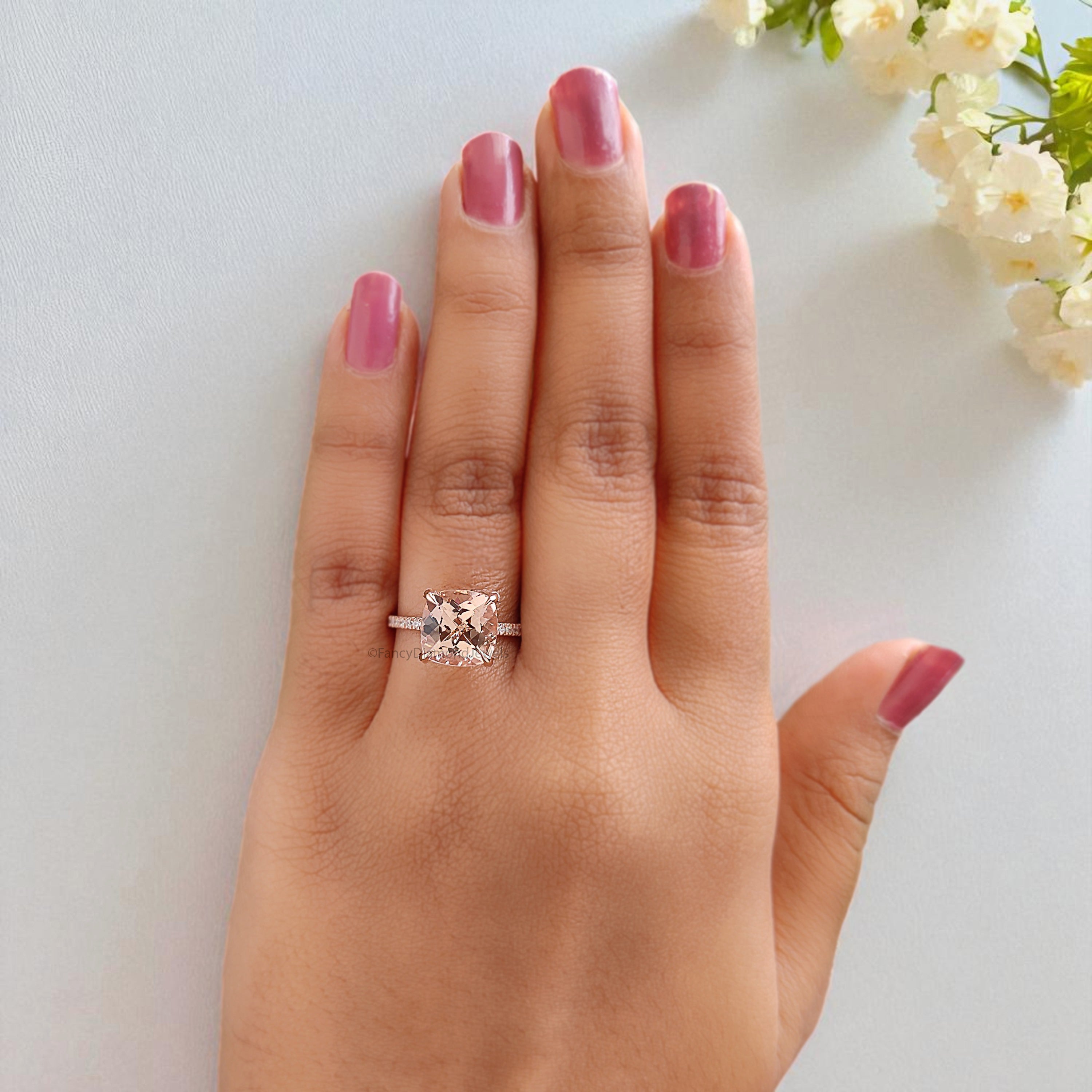2.85 CT Cushion Cut Natural Morganite Engagement Ring Rose Gold Ring Cushion Wedding Ring Unique Hidden Halo Ring Gift For Her FD446