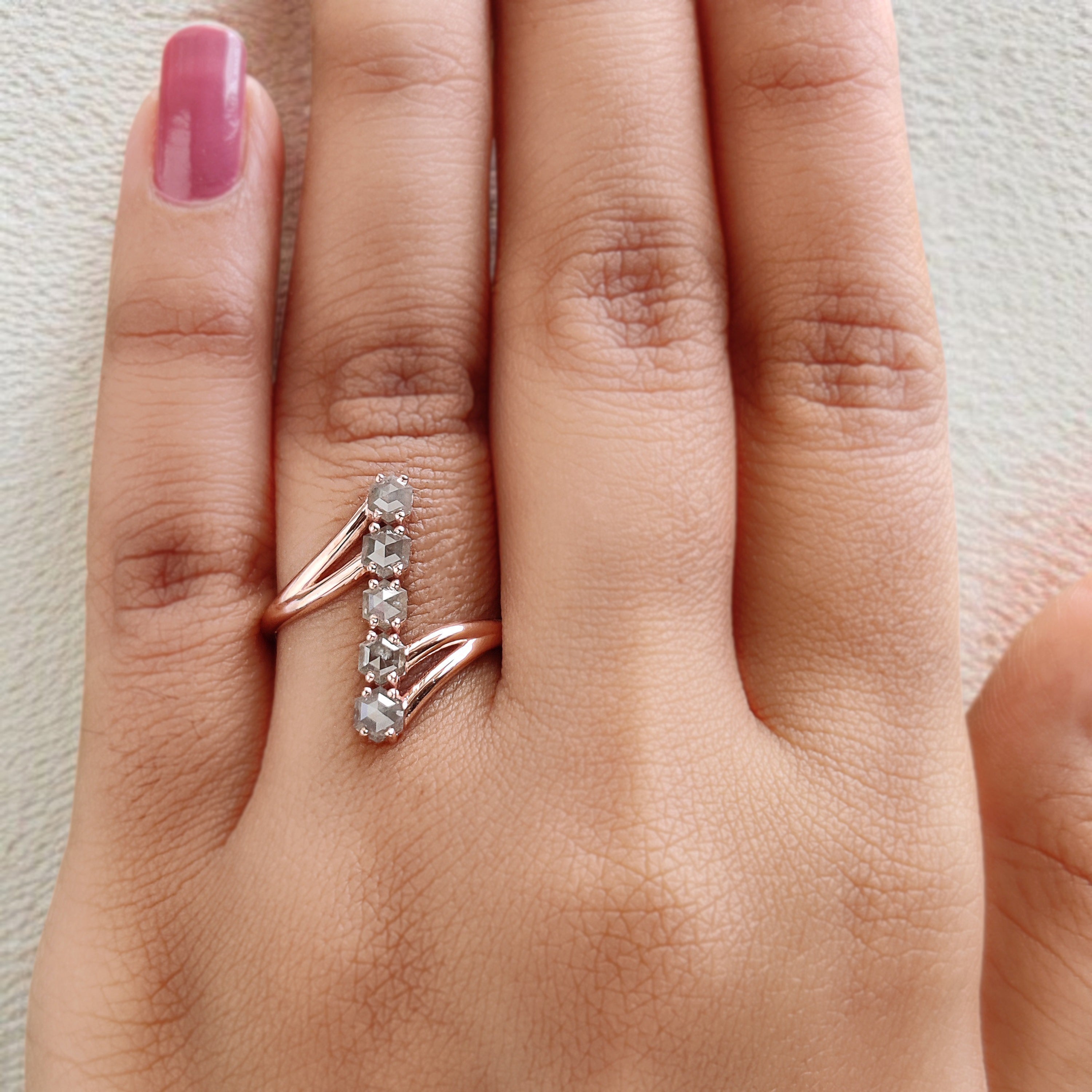 Hexagon Grey Color Diamond Ring 1.01 Ct 3.40 MM Hexagon Shape Diamond Ring 14K Solid Rose Gold Silver Engagement Ring Gift For Her QK1837