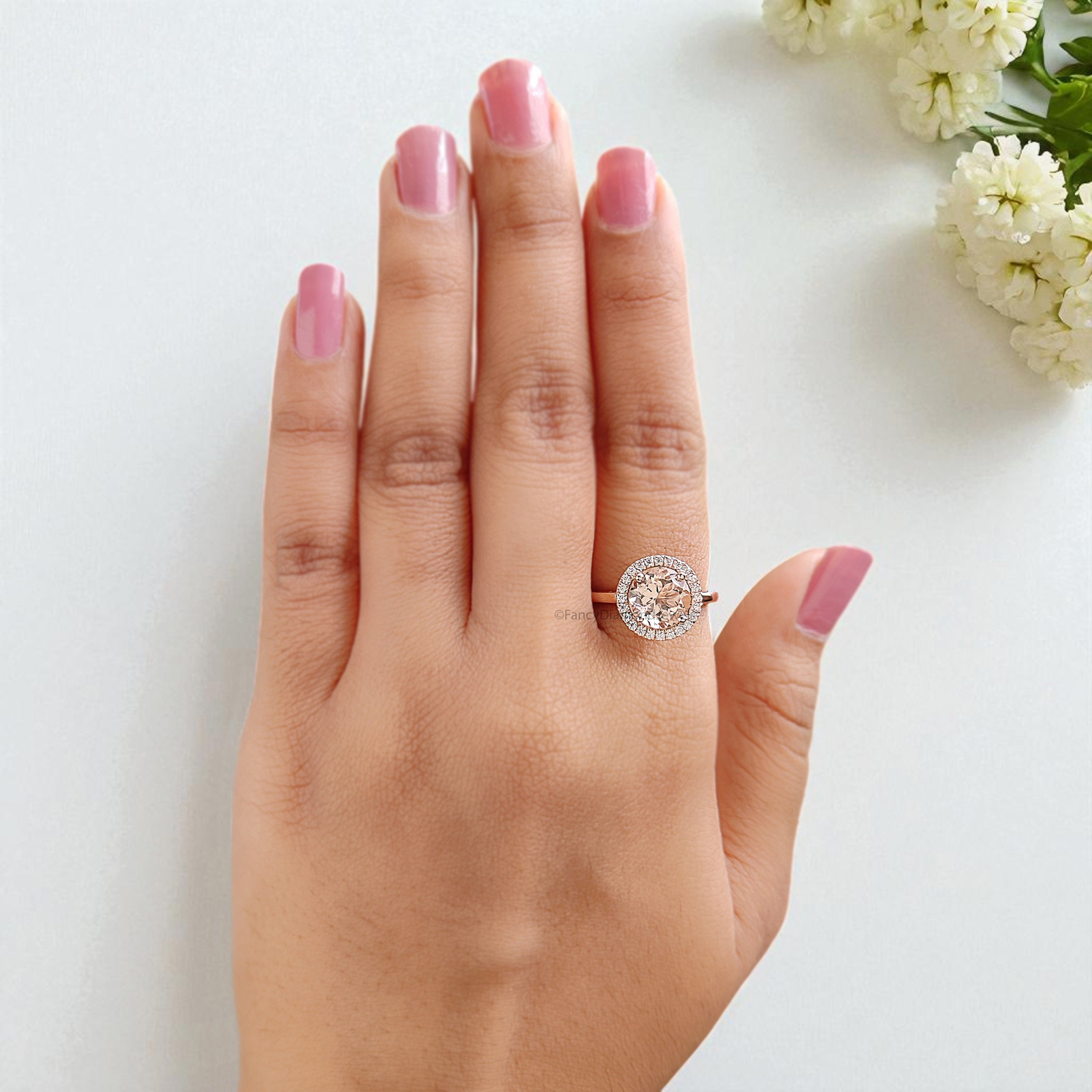 1.88 CT Round Cut Natural Morganite Engagement Ring Rose Gold Ring Round Shape Wedding Ring Unique Vintage Halo Ring Gift For Her FD426