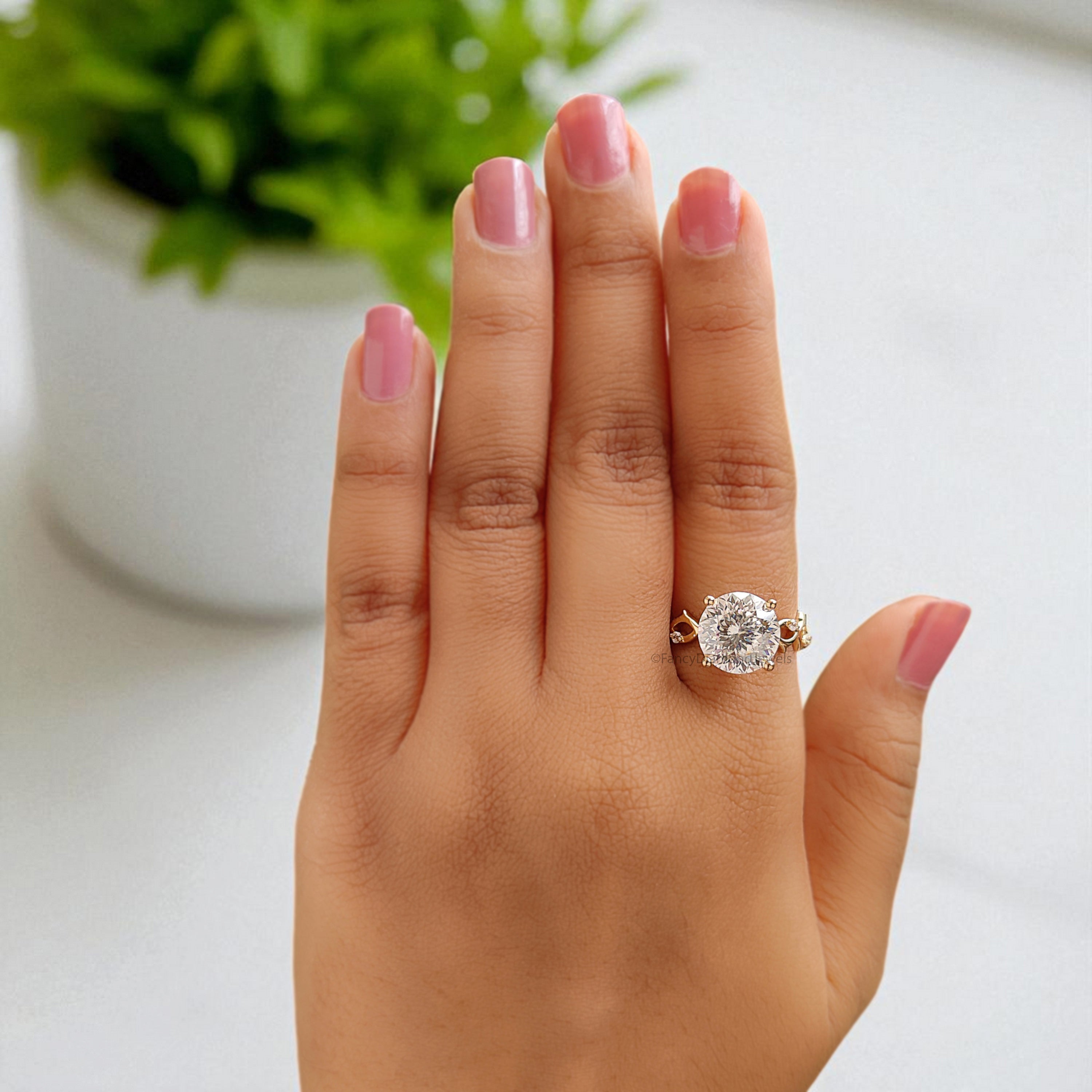 3.60 CT Portuguese Cut Colorless Moissanite Engagement Ring Yellow Gold Ring Wedding Ring Crossover Round Diamond Ring Gift For Her FD400