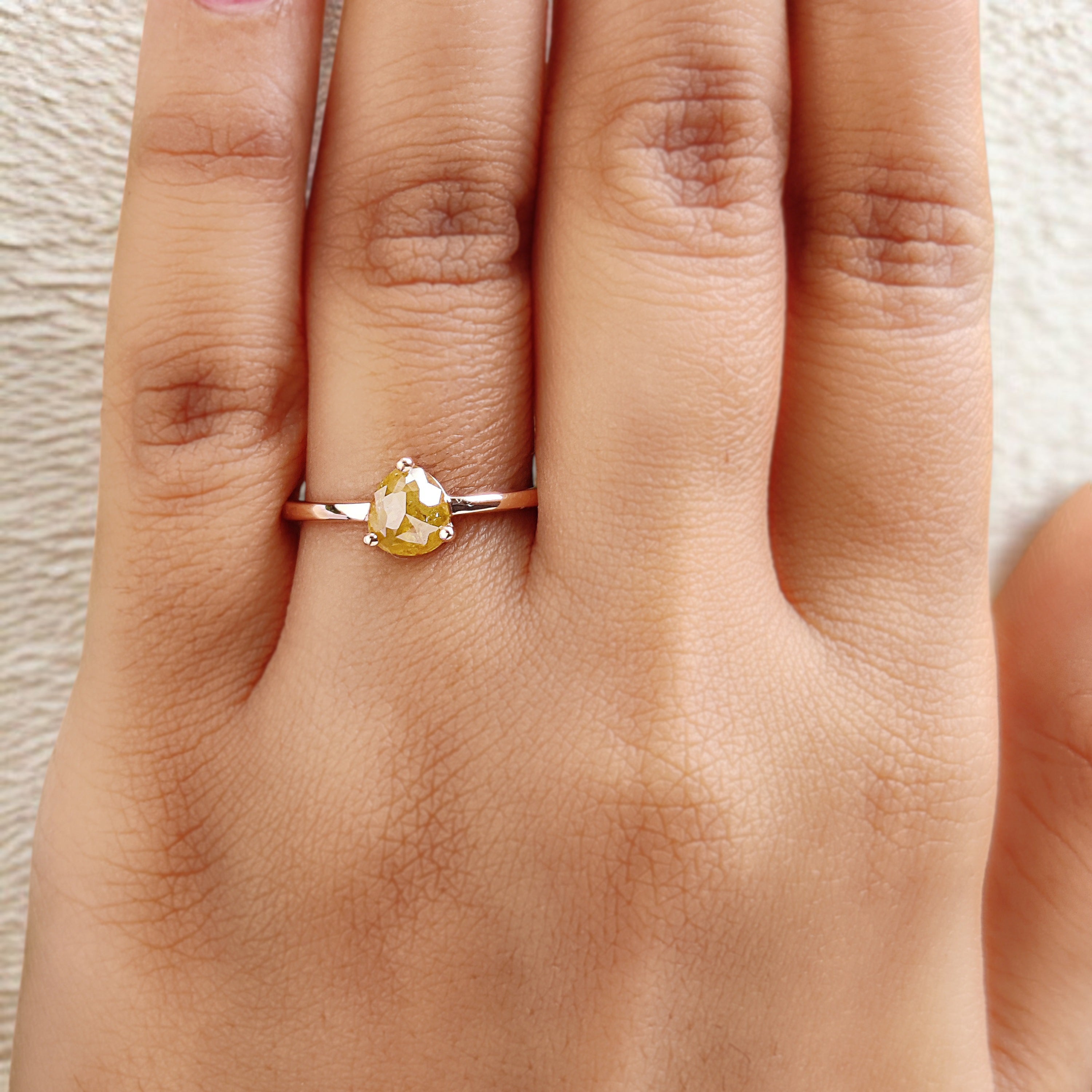 Pear Cut Yellow Color Diamond Ring 0.98 Ct 6.16 MM Heart Shape Diamond Ring 14K Rose Gold Silver Pear Engagement Ring Gift For Her QN2222