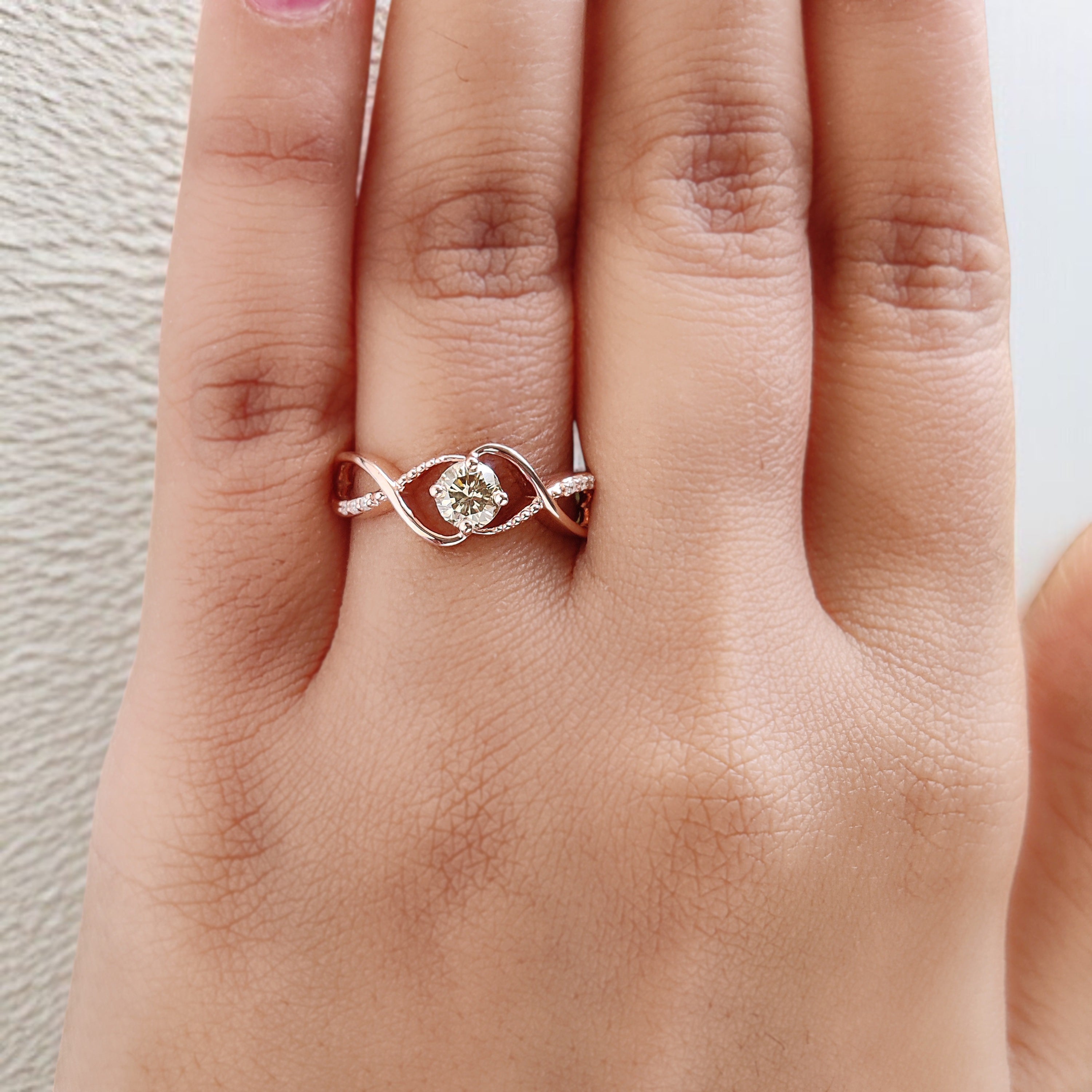 Round Yellow Color Diamond Ring 0.38 Ct 4.55 MM Round Shape Diamond Ring 14K Solid Rose Gold Silver Engagement Ring Gift For Her QN2180