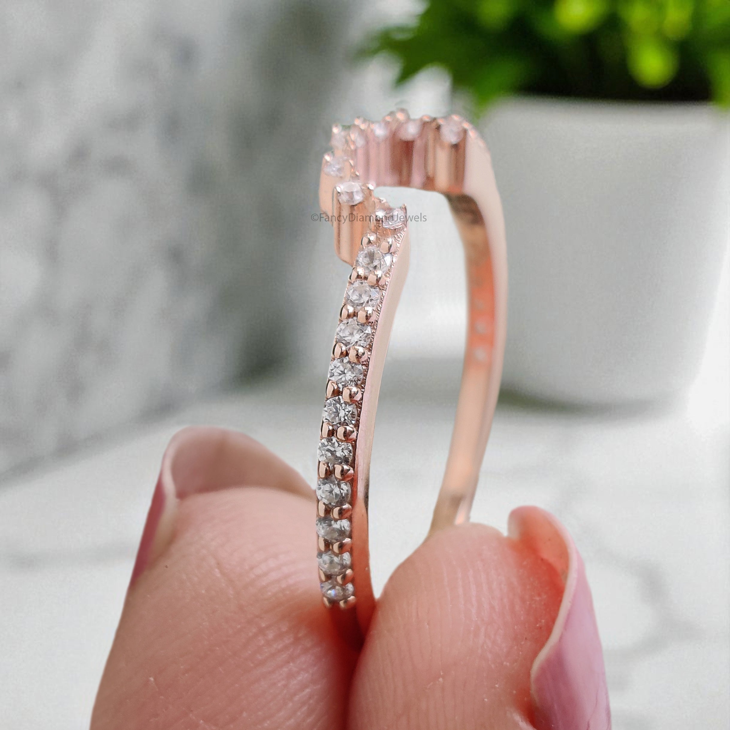 Natural White Diamond Wedding Band Half Eternity Minimalist Ring Silver/10K/14K/18K Gold stacking dainty matching anniversary Ring KD833