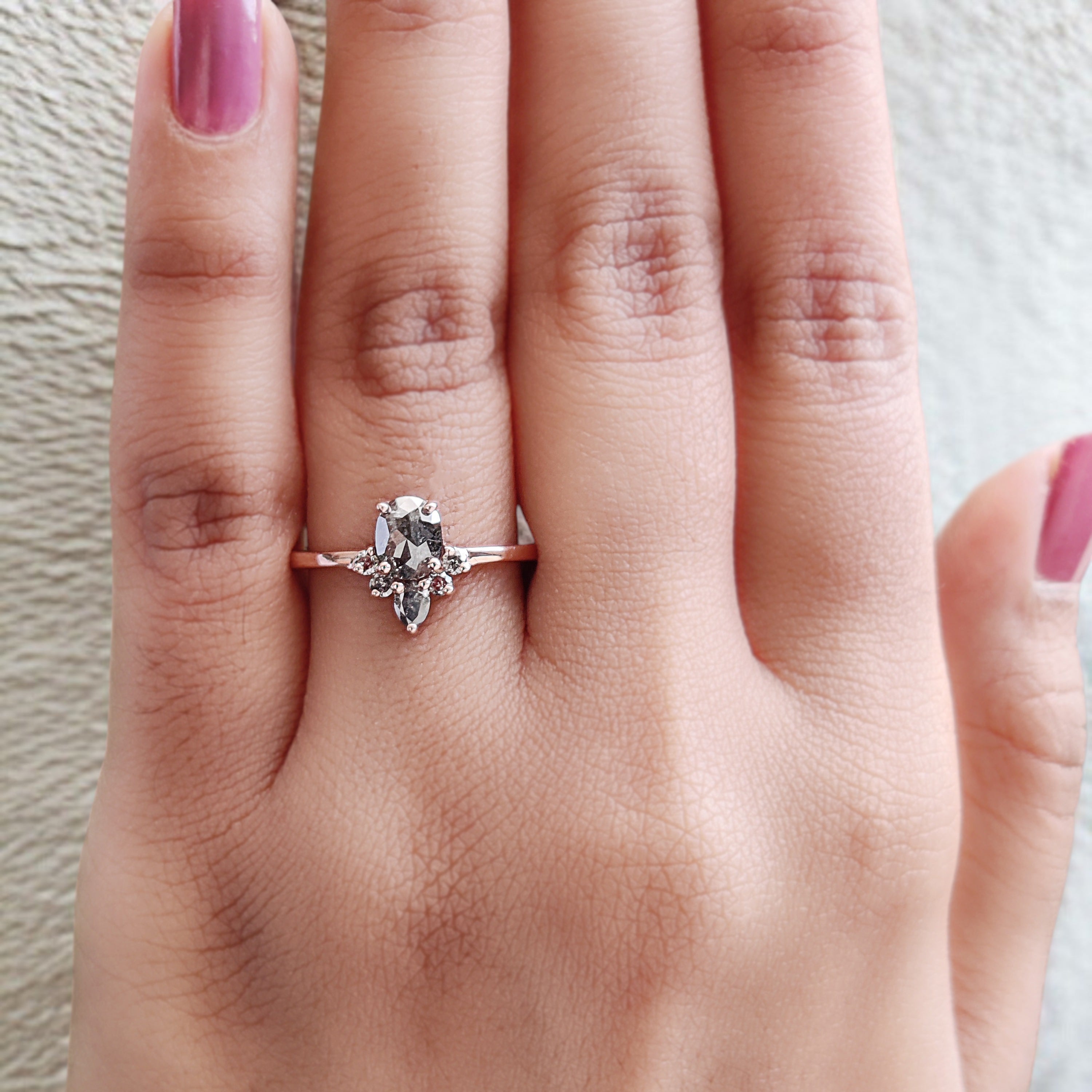 Oval Cut Salt And Pepper Diamond Ring 0.79 Ct 6.05 MM Oval Diamond Ring 14K Solid Rose Gold Silver Oval Engagement Ring Gift For Her KD1105