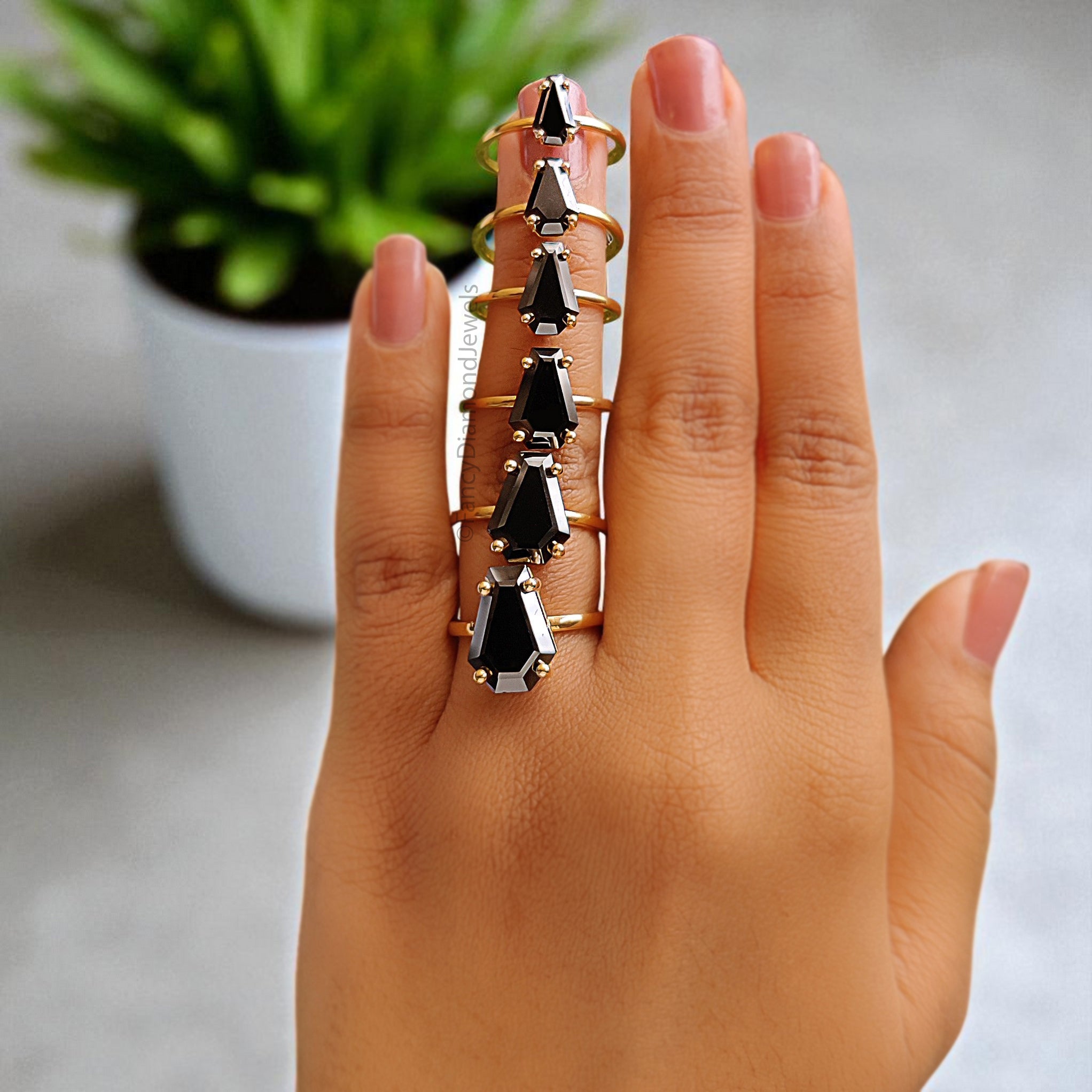 Coffin Black Onyx engagement ring 14mm 13mm 12mm 11mm 10mm 9mm stone ring Simulant Solitaire Diamond ring Silver ring Gift for her FD393