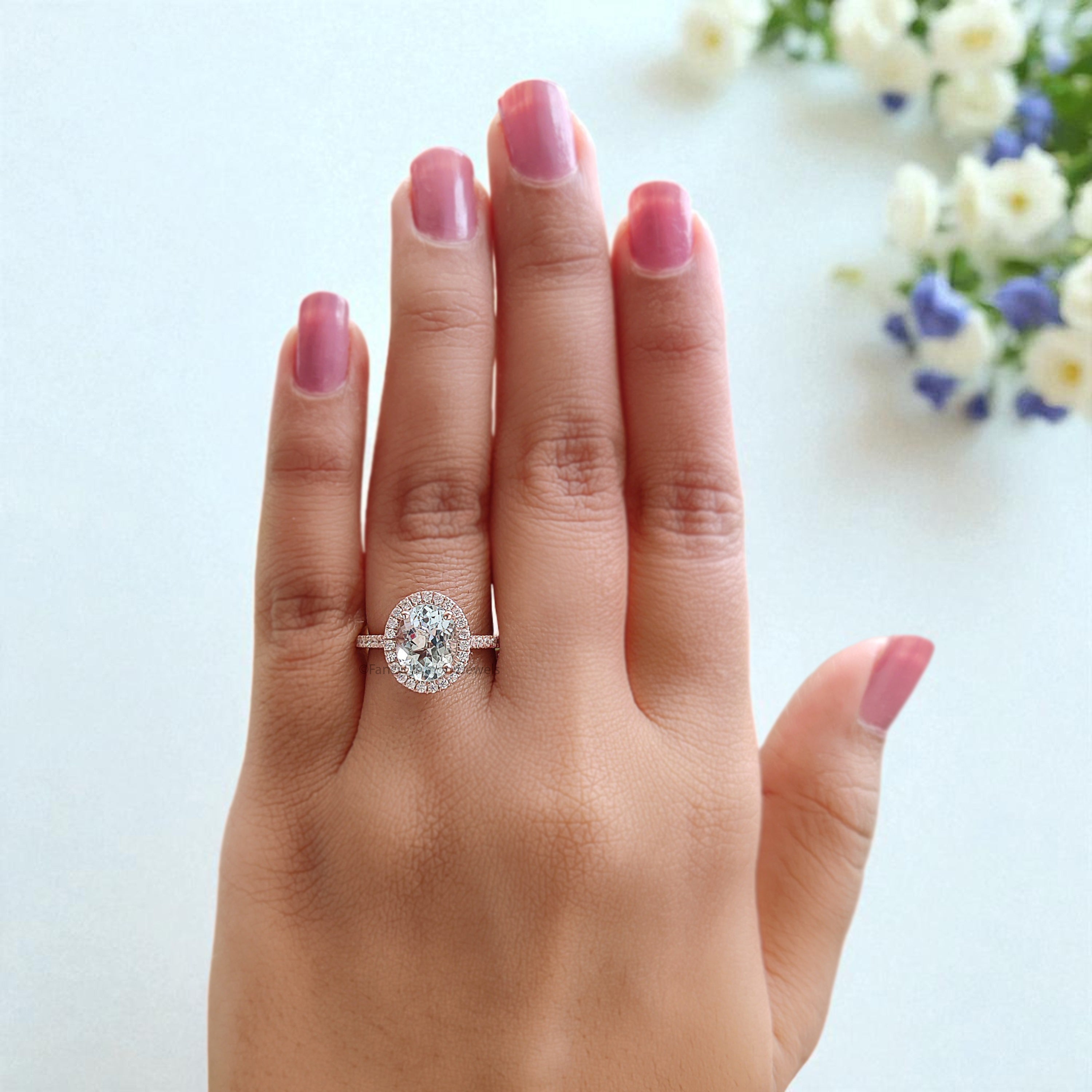 1.75 CT Oval Cut Natural Aquamarine Engagement Ring Rose Gold Ring Oval Diamond Wedding Ring Unique Vintage Halo Ring Gift For Her FD425