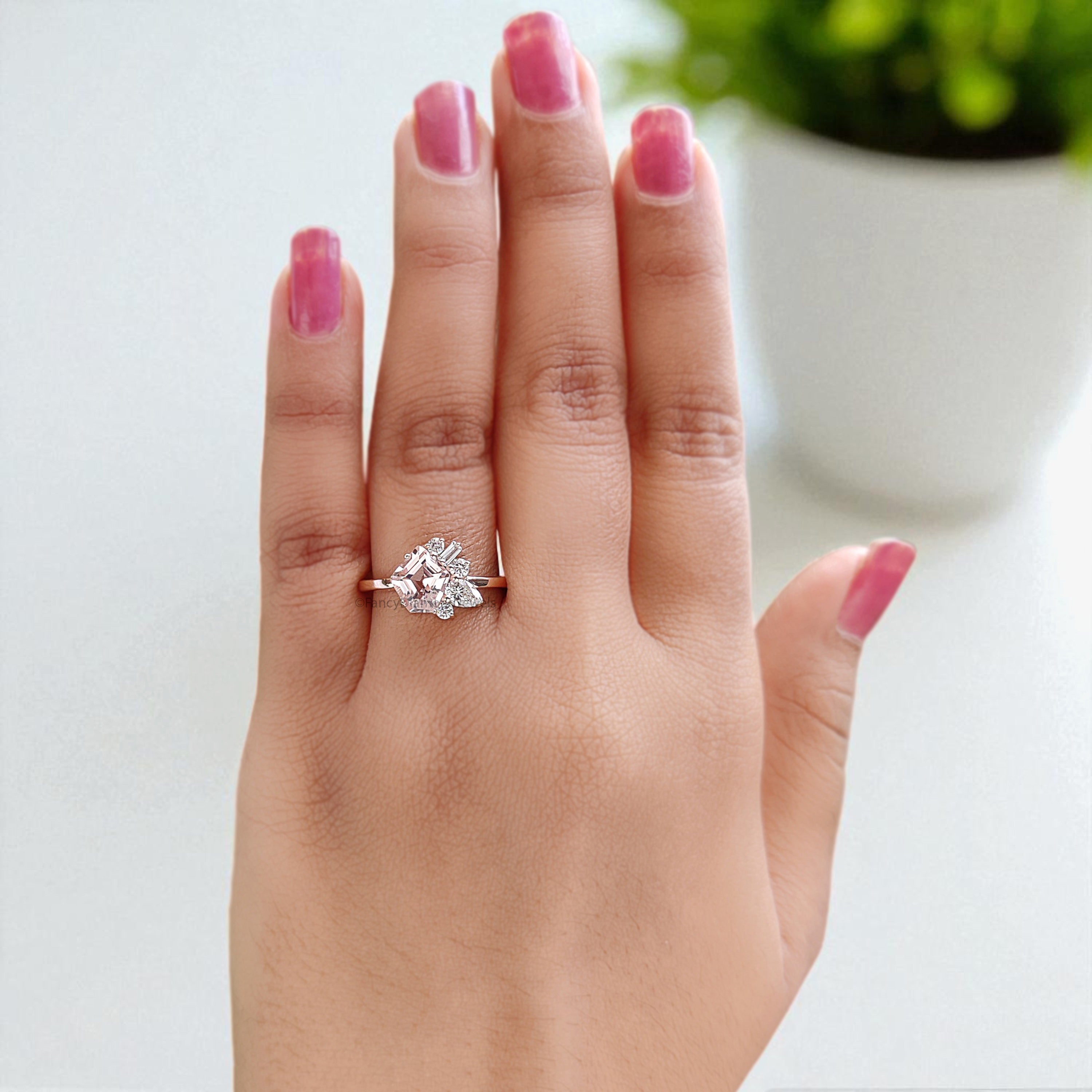 1.10 CT Pentagon Cut Natural Morganite Engagement Ring Rose Gold Ring Pentagon Diamond Wedding Ring Unique Vintage Ring Gift For Her FD430