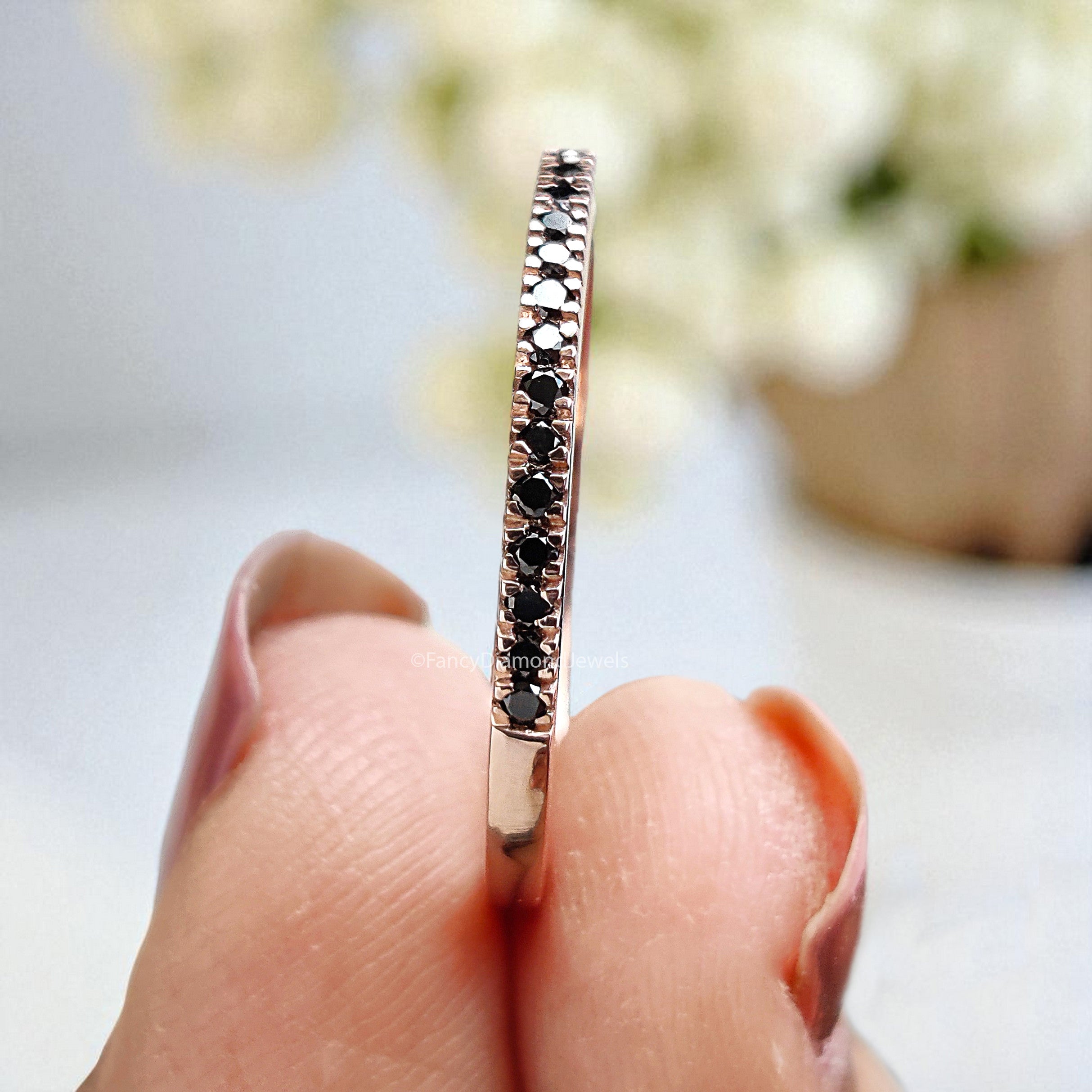 Natural Black Color Diamond Wedding Band Silver/10K/14K/18K Band Half Eternity Minimalist stacking dainty matching anniversary Ring KD078