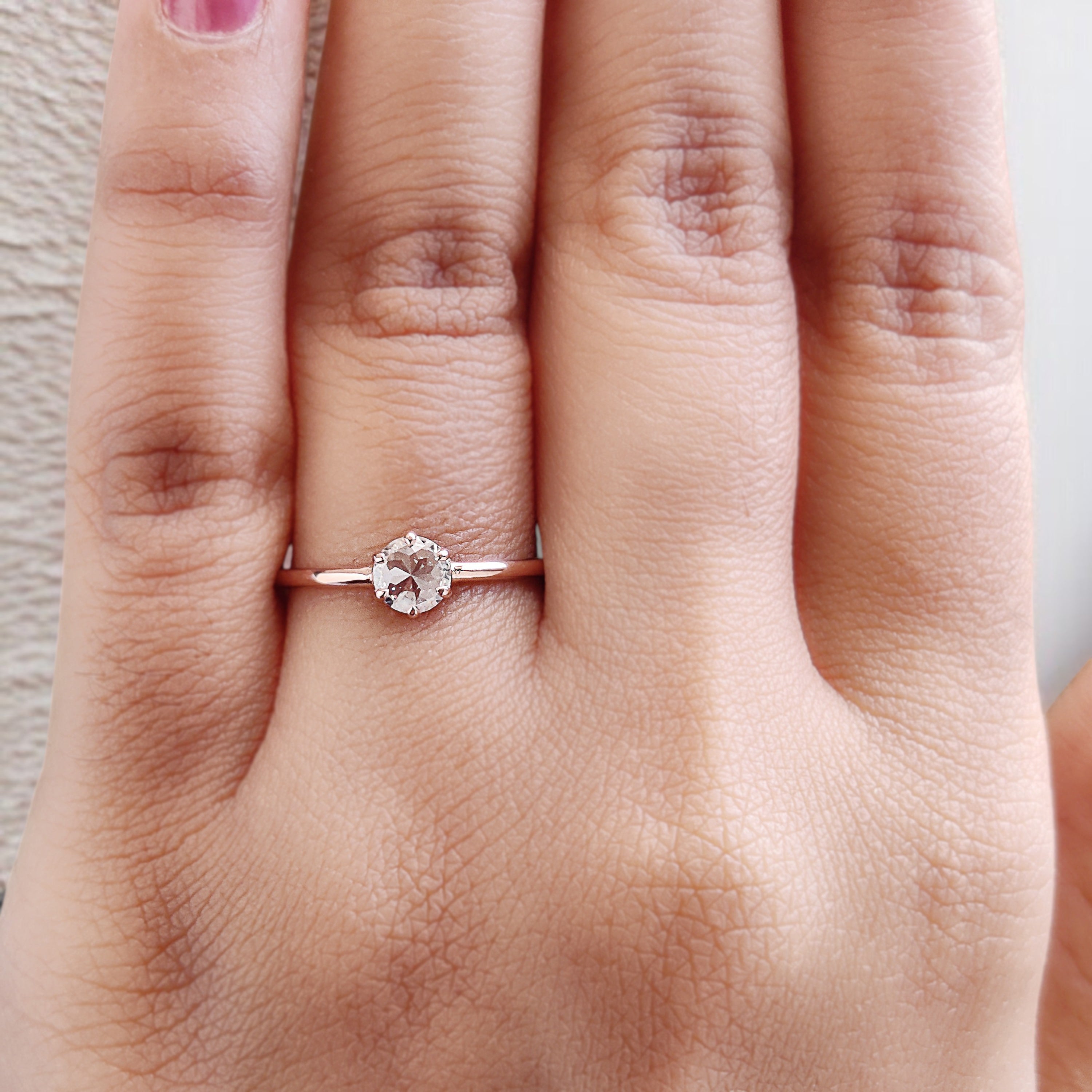 Round Rose Cut Salt And Pepper Diamond Ring 0.39 Ct 4.71 MM Round Diamond Ring 14K Rose Gold Silver Engagement Ring Gift For Her QN2238
