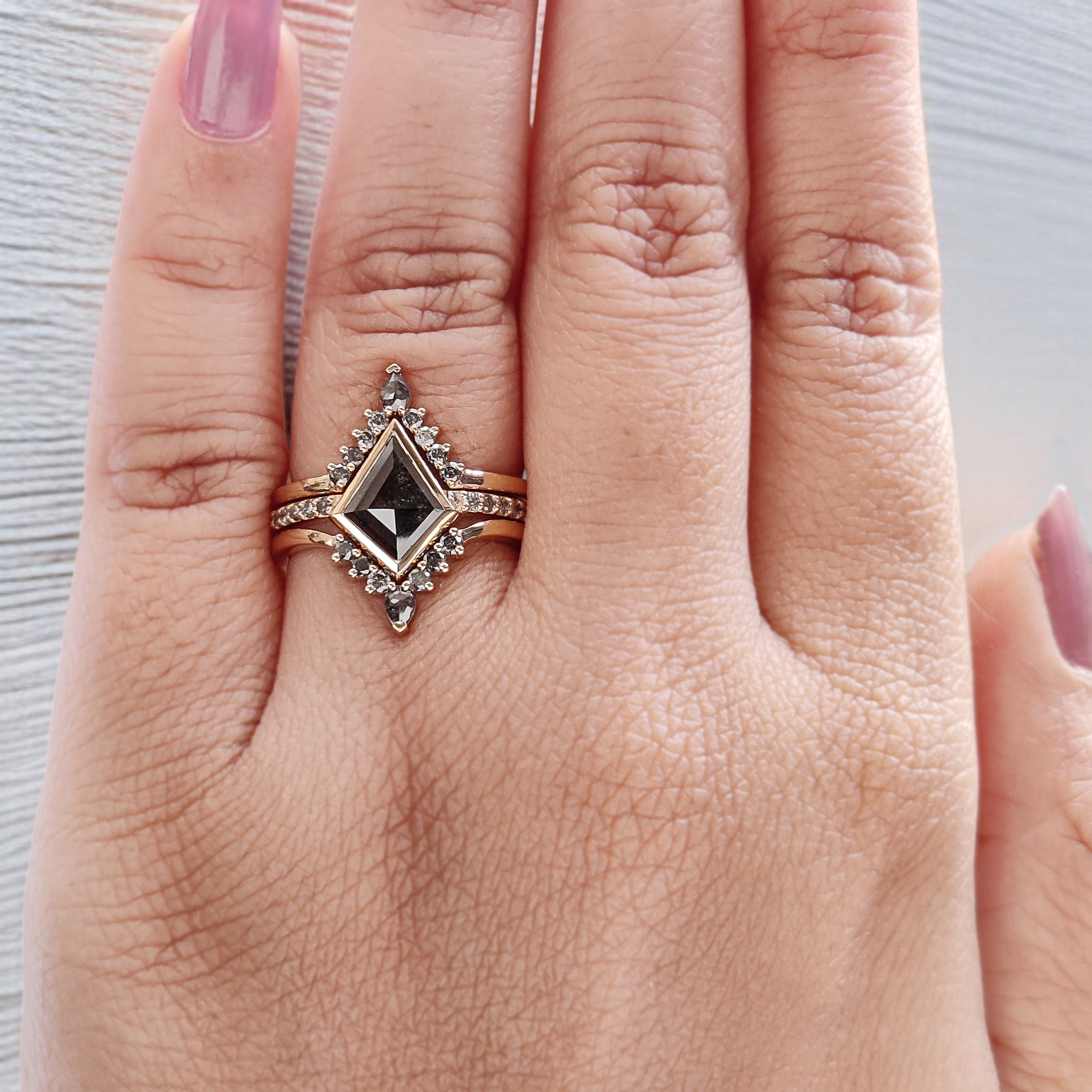 Kite Cut Salt And Pepper Diamond Ring 0.62 CT 9.80 MM Kite Diamond Wedding Ring Set Yellow Gold Silver Engagement Ring Gift For Her KDN2601