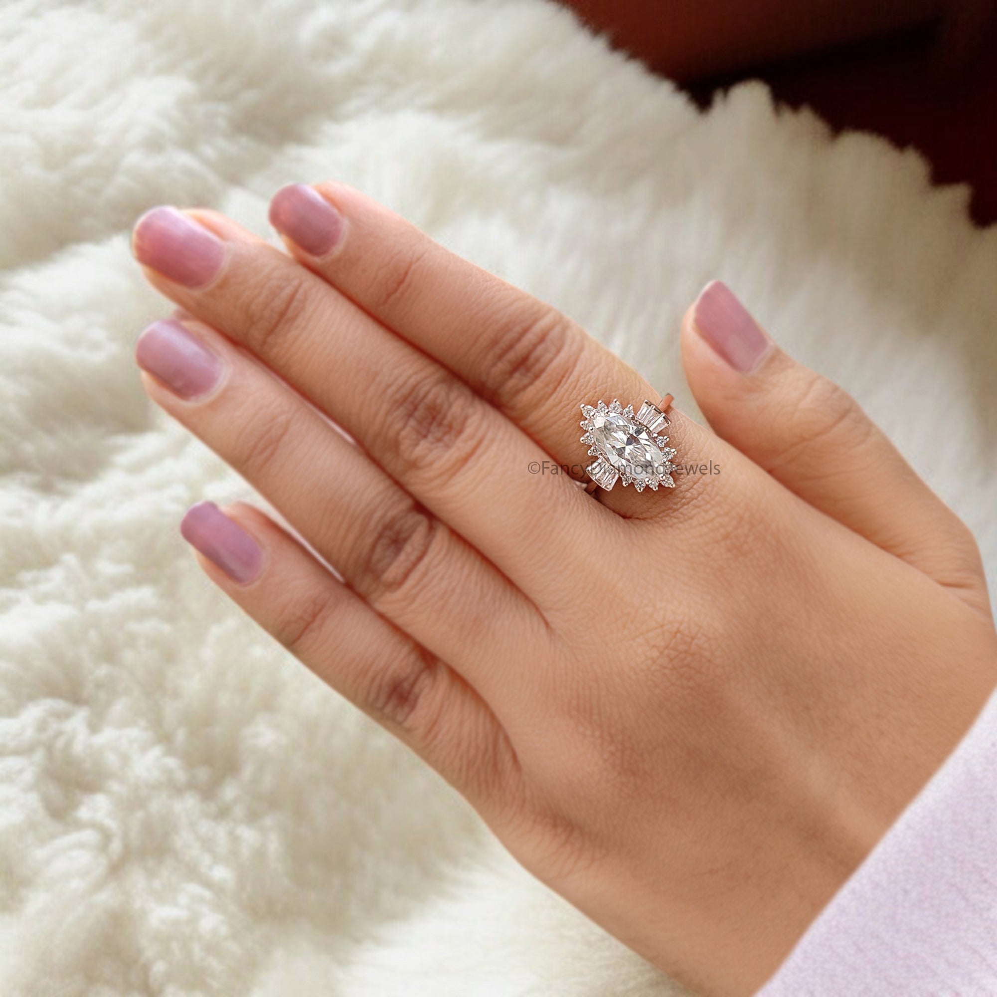 2.00 CT Marquise Cut Moissanite Engagement Ring with Side Baguette Moissanite Ring Bridal Ring Rose Gold Ring Wedding Promise Ring FD334
