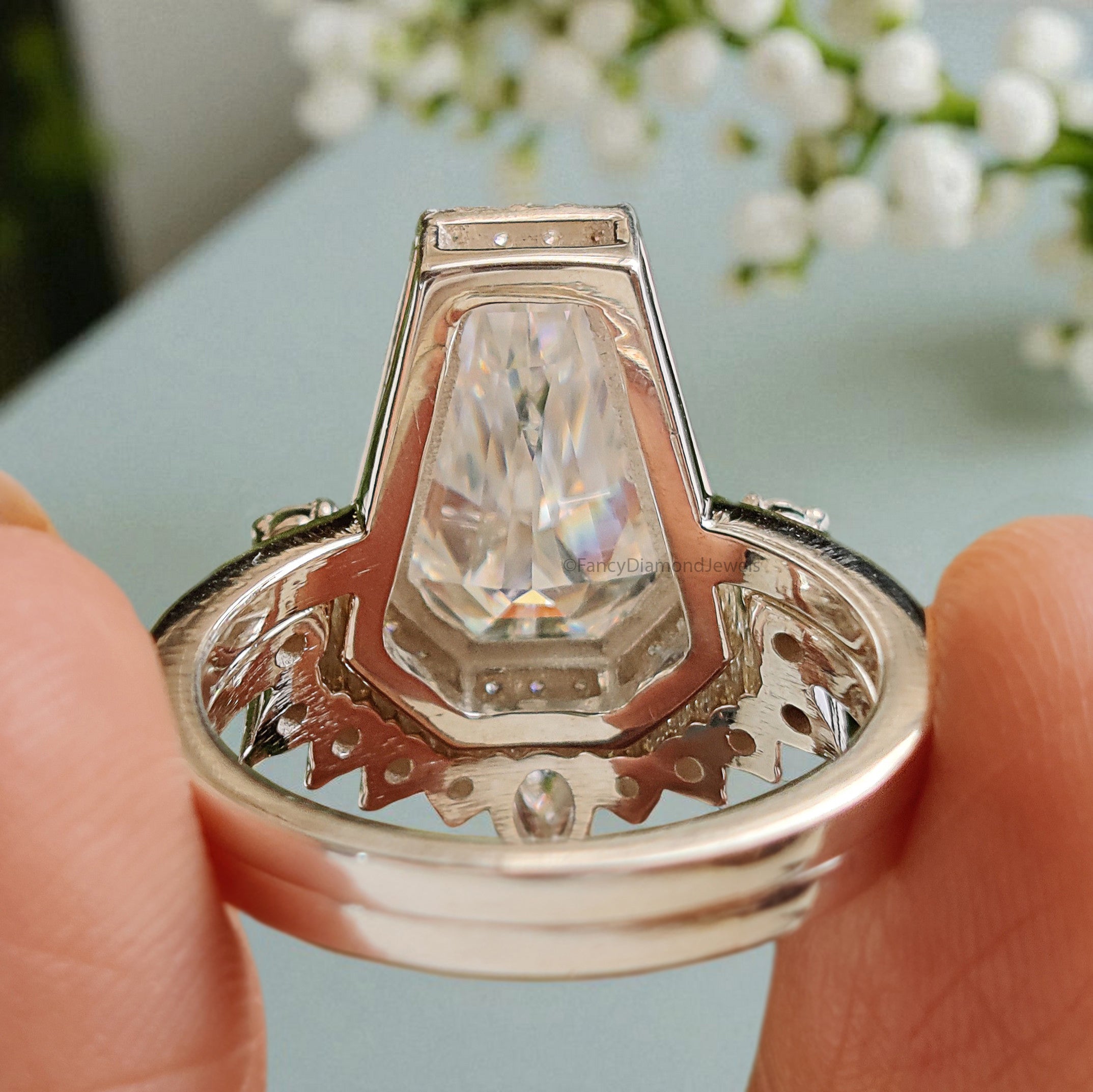 3.75 CT Coffin Cut Engagement Ring set in Solid Rose 10K/14k/18k Gold Coffin Cut Solitaire Engagement Ring Bridal Wedding Ring Set FD204