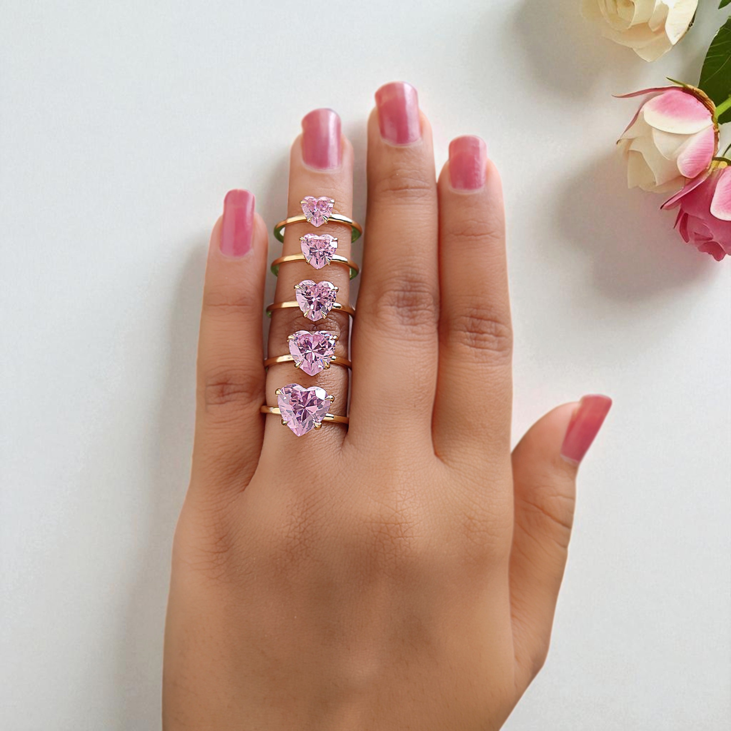Heart Pink Tourmaline engagement ring 10mm 9mm 8mm 7mm 6mm stone ring Simulant Solitaire ring Diamond ring Silver ring Gift for her FD438