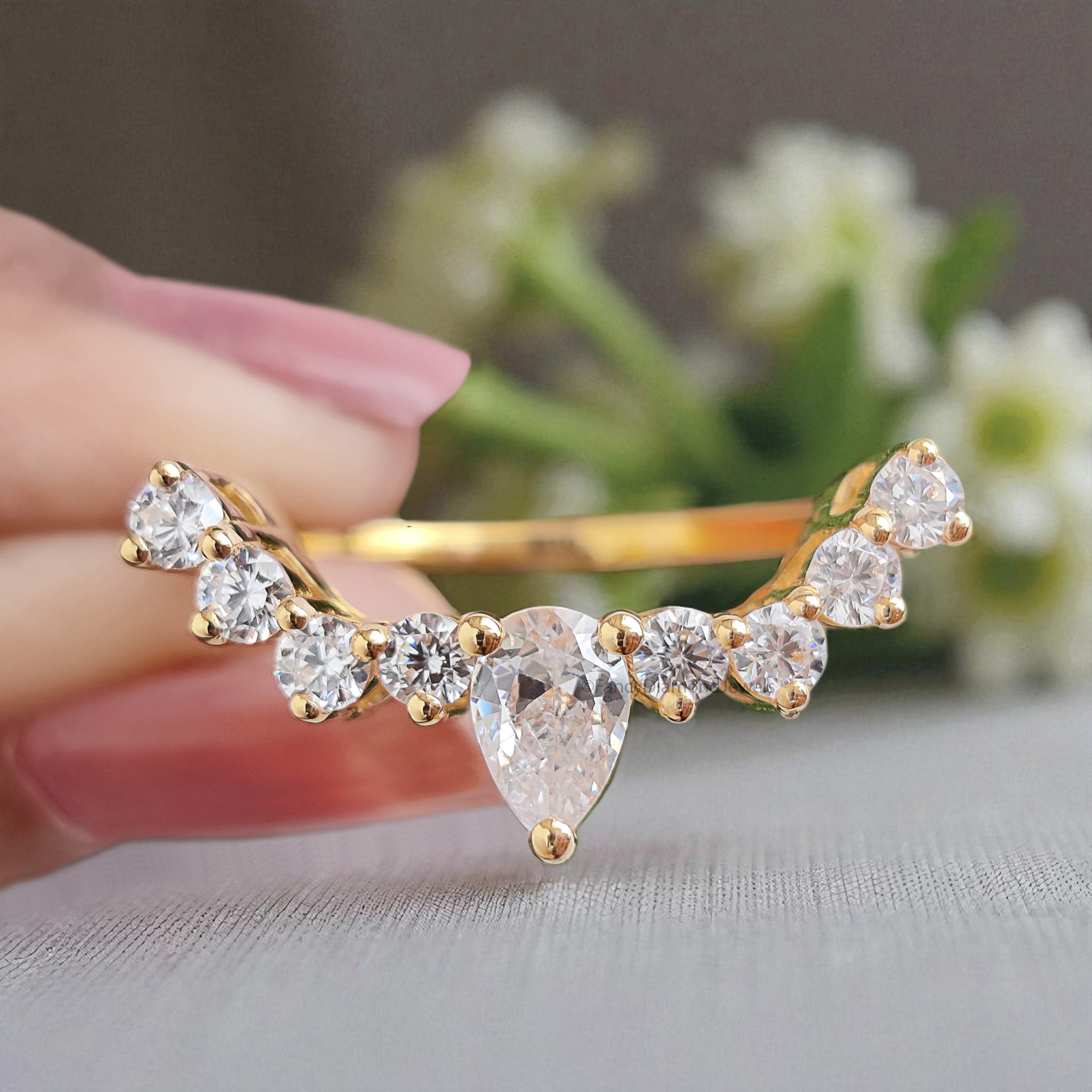 7.00 CTW Shield Colorless Moissanite Ring Set Engagement Ring Matching Eternity Band Wedding Ring Halo Set Bridal Ring Set For Women FD390