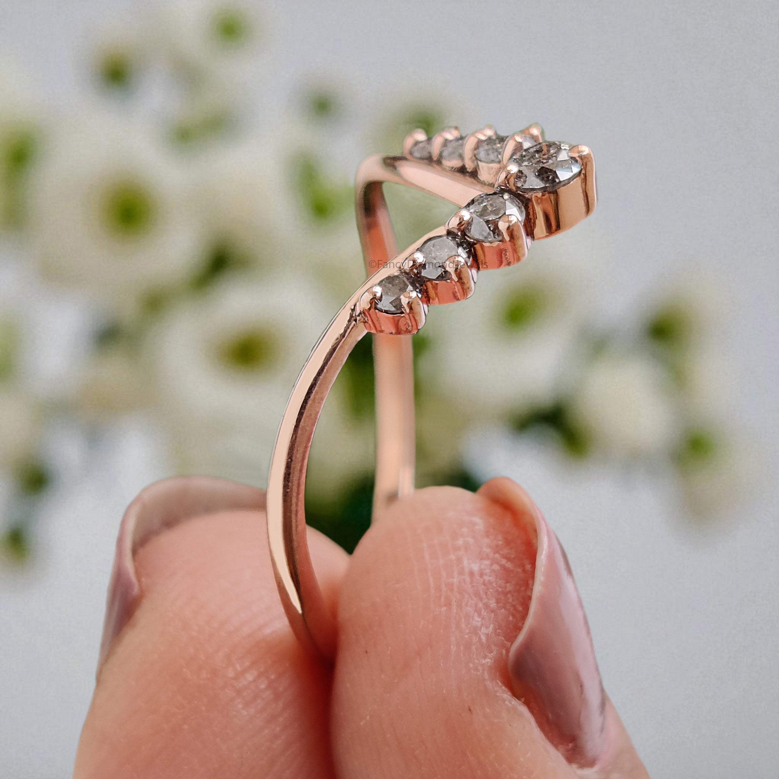 0.21 CT Salt And Pepper Diamond Wedding Band Silver/10K/14K/18K Gold Band Half Eternity Minimalist stacking dainty matching Ring KD837