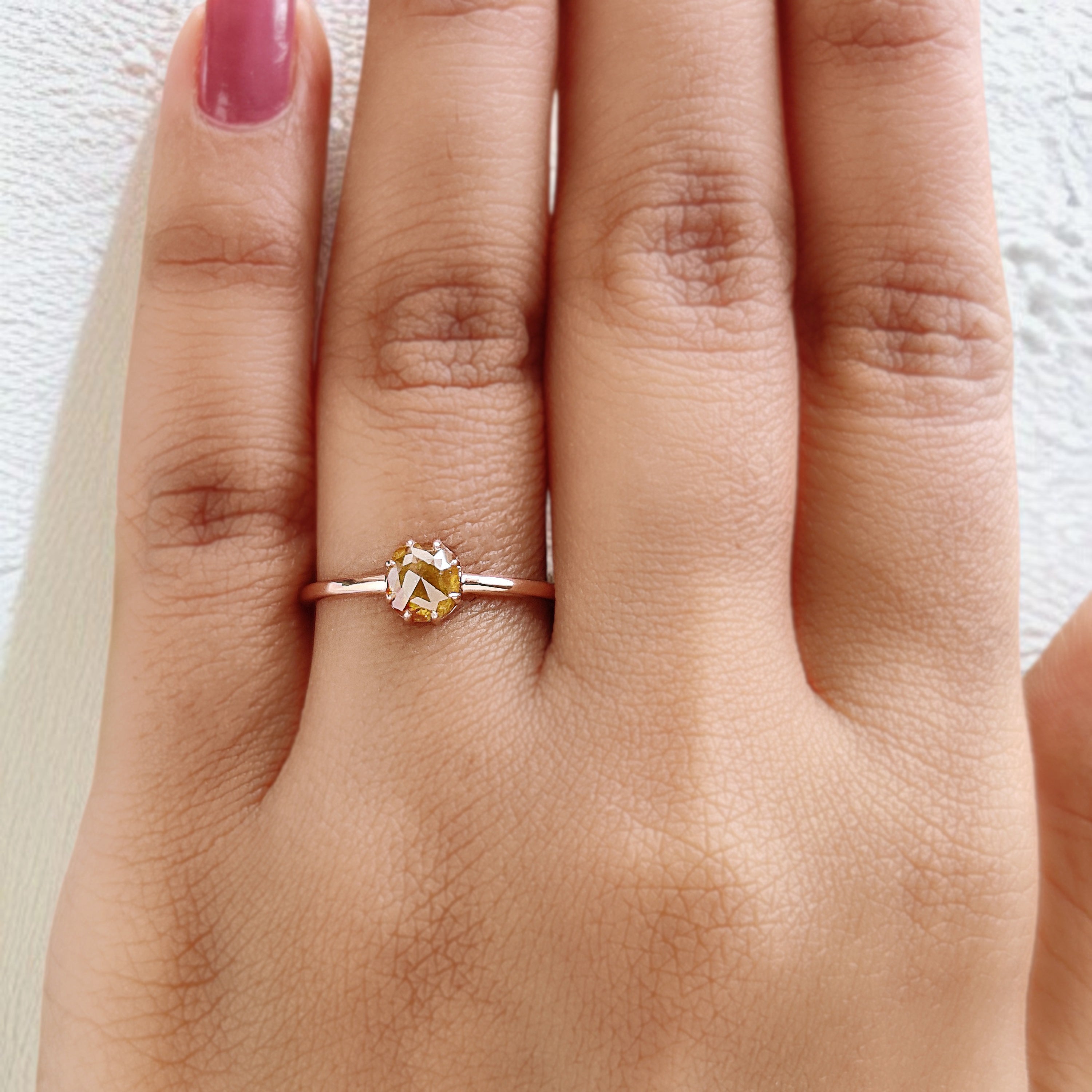 Cushion Cut Yellow Color Diamond Ring 0.75 Ct 5.30 MM Cushion Diamond Ring 14K Solid Rose Gold Silver Engagement Ring Gift For Her QK2681
