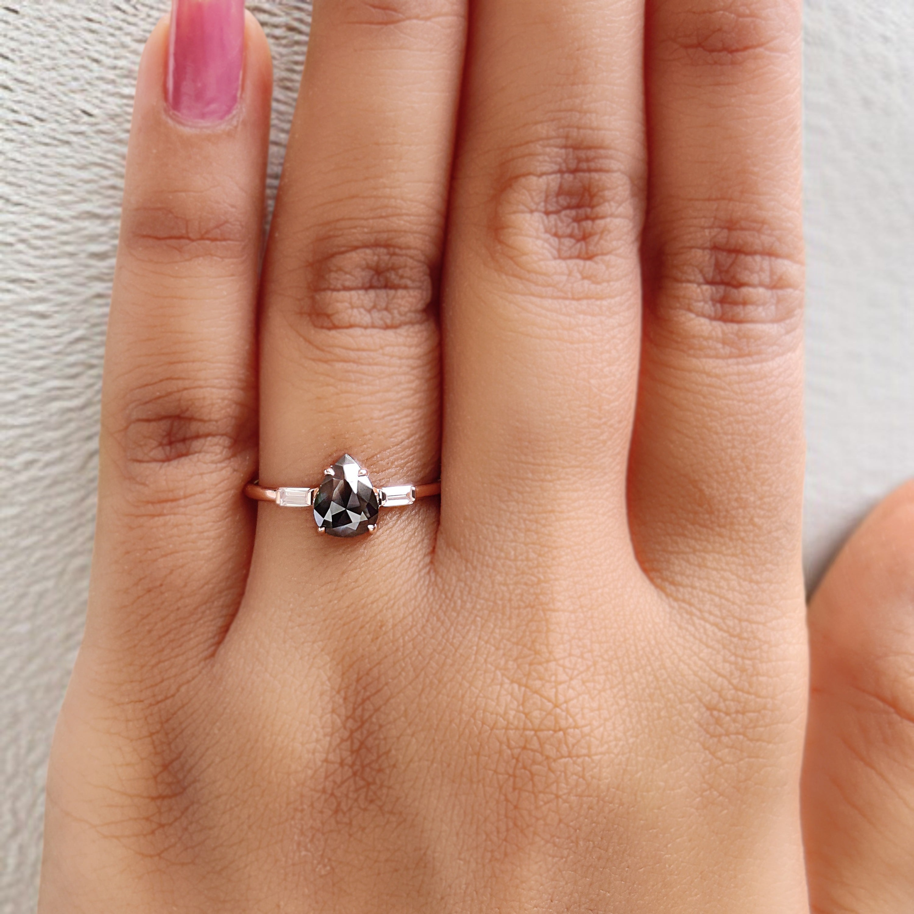 Pear Cut Black Color Diamond Ring 0.72 Ct 7.05 MM Pear Brown Diamond Ring 14K Solid Rose Gold Silver Pear Engagement Ring Gift For Her QN124