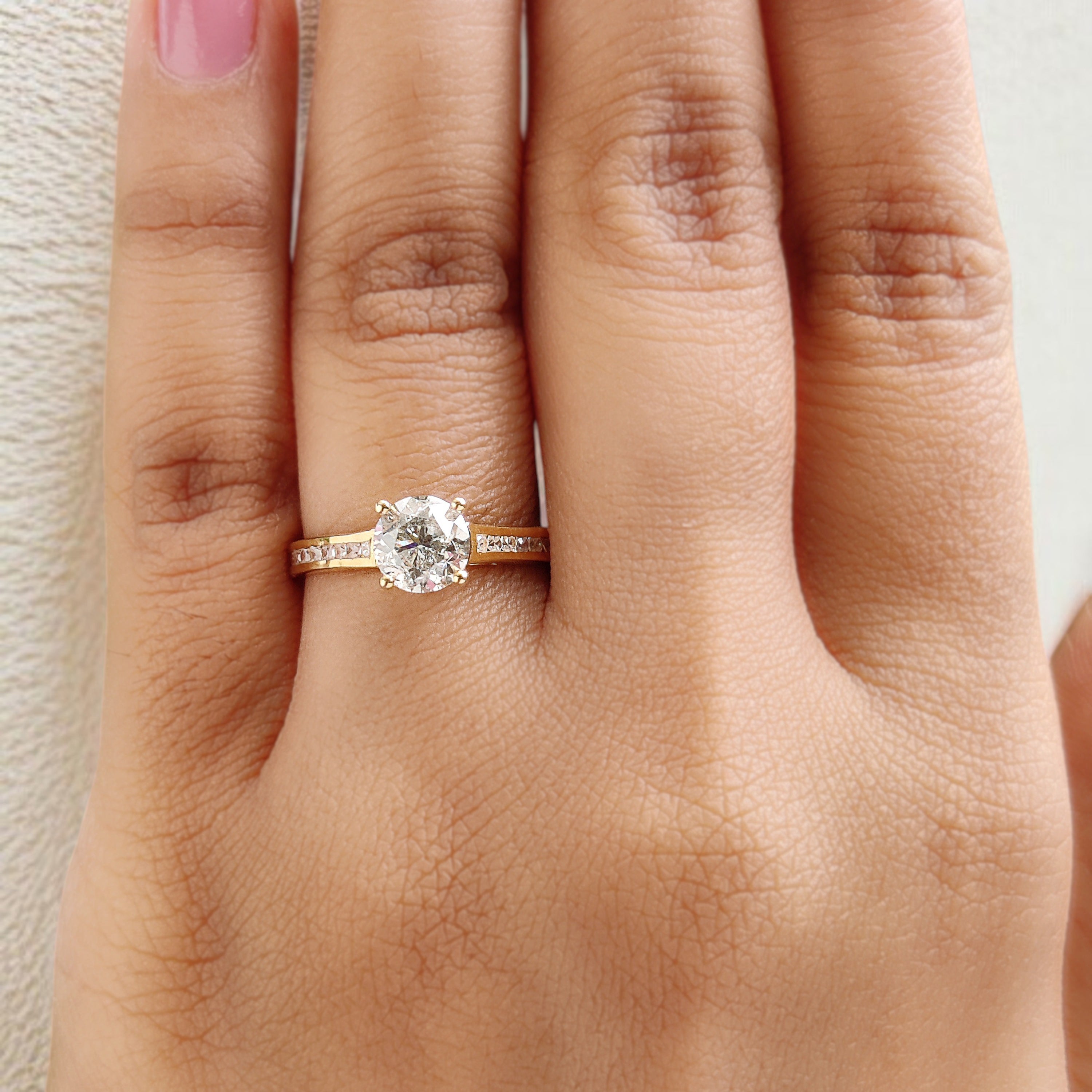 Round White-F Color Diamond Ring 0.97 Ct 6.05 MM Round Shape Diamond Wedding Ring Channel Setting Band Engagement Ring Gift For Her KDL2645