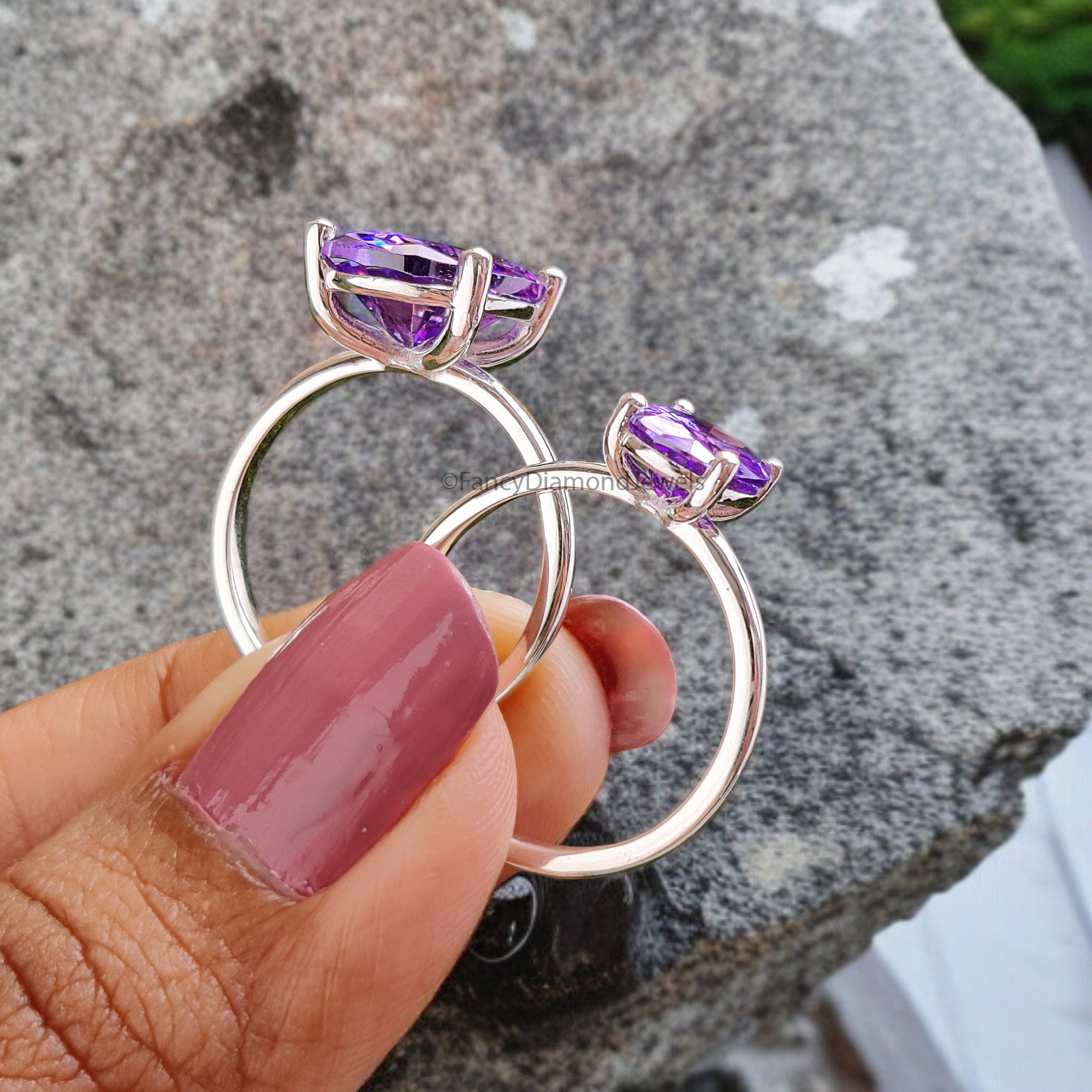 Oval Purple Amethyst stone engagement ring 12mm 10mm 9mm 8mm 7mm  ring silver simulant Ring Solitaire ring Diamond ring Gift for her FD343