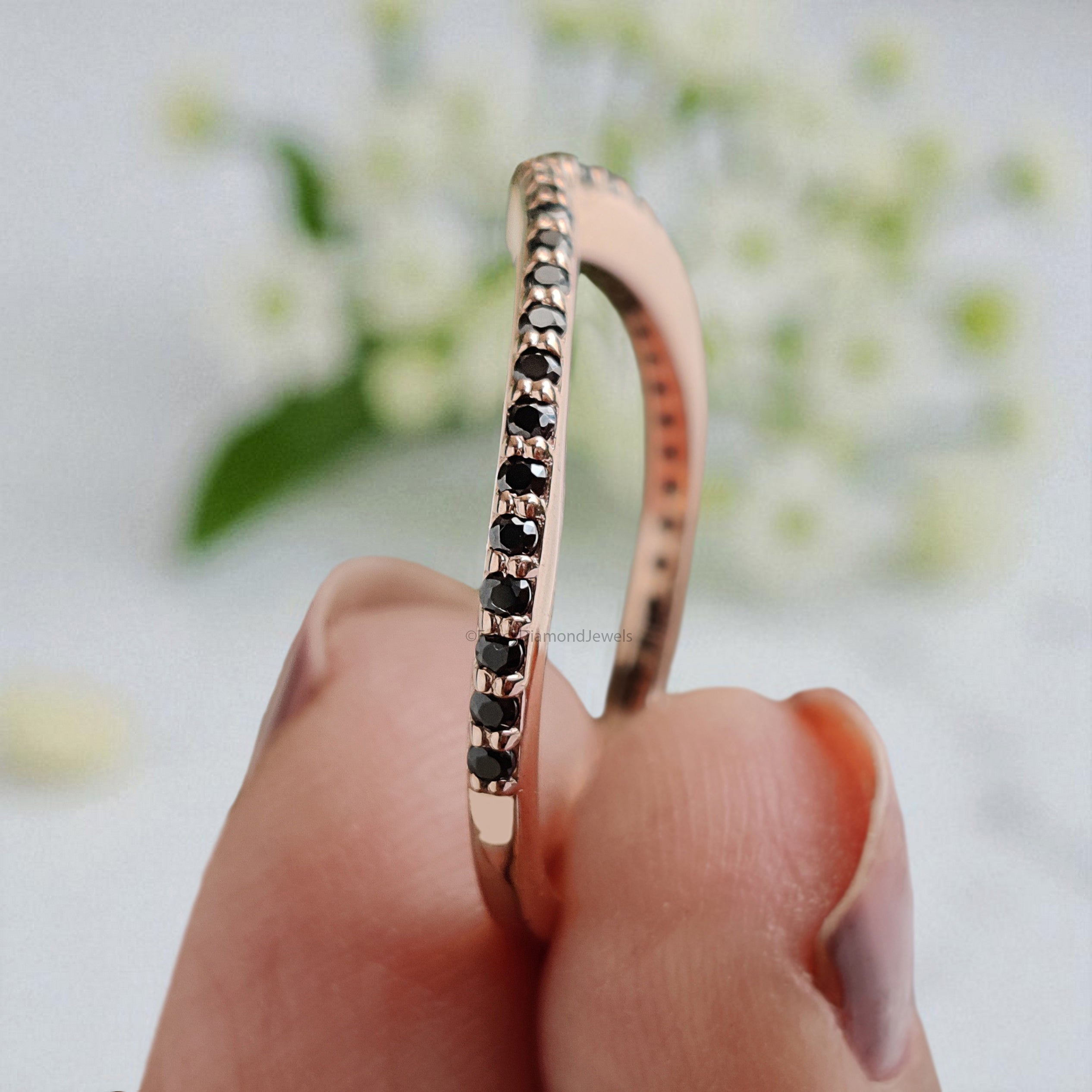 0.20 CT Natural Black Color Diamond Wedding Band Silver/10K/14K/18K Half Eternity Minimalist stacking dainty matching anniversary Ring KD831