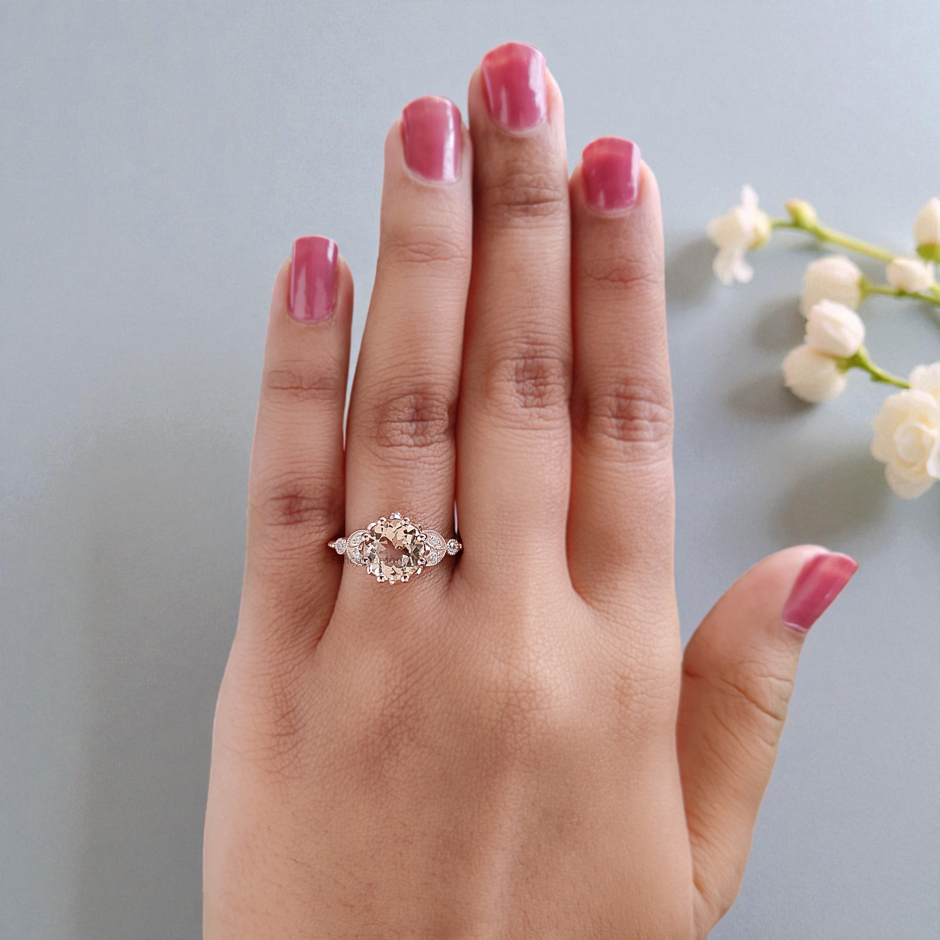 1.80 CT Round Brilliant Cut Natural Morganite Engagement Ring Rose Gold Ring Round Wedding Ring Unique Vintage Ring Gift For Her FD449