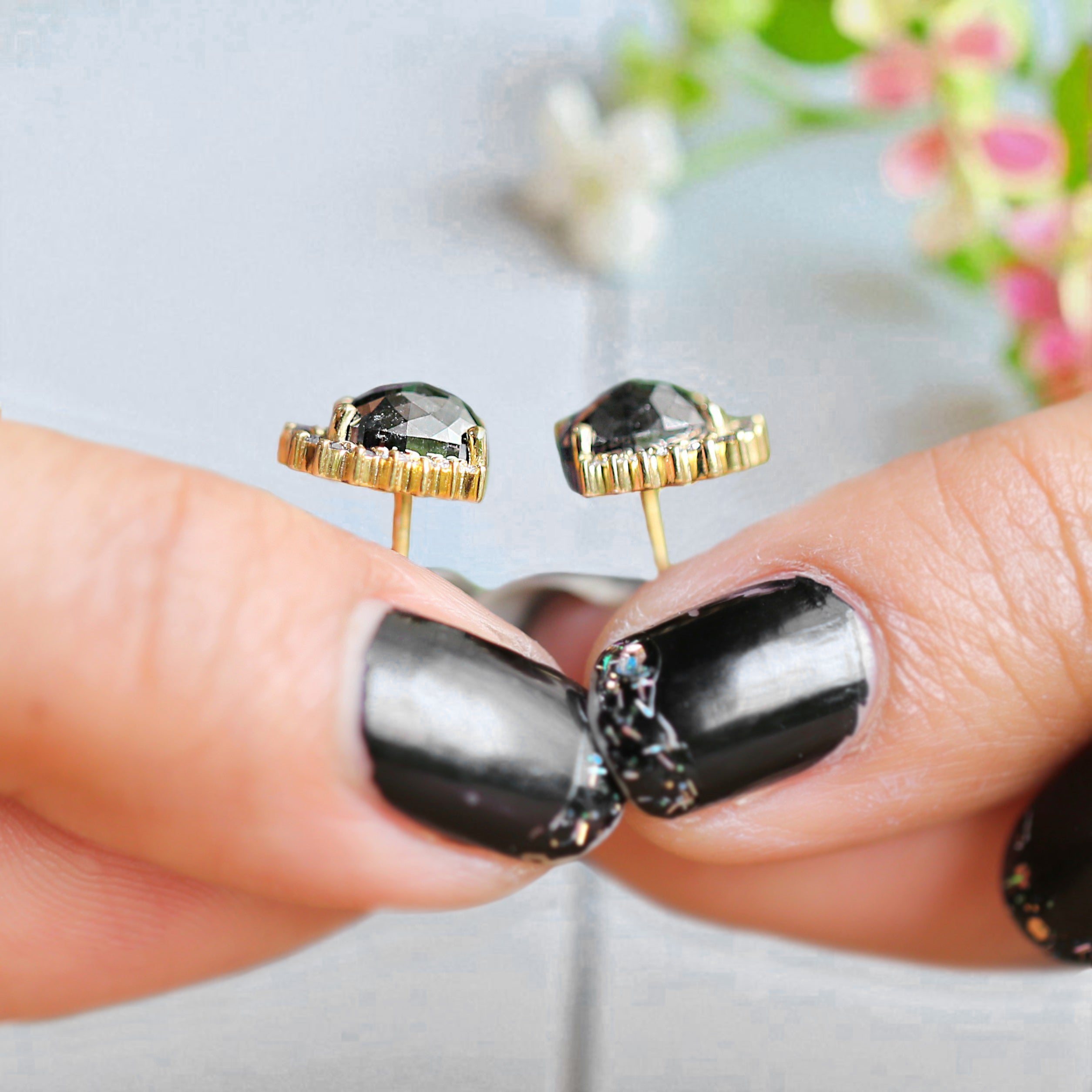 Cushion Black Color Diamond Earring 2.50 Ct 7.30 MM Cushion Diamond Earring 14K Solid Yellow Gold Silver Cushion Earring Gift For Her KD947