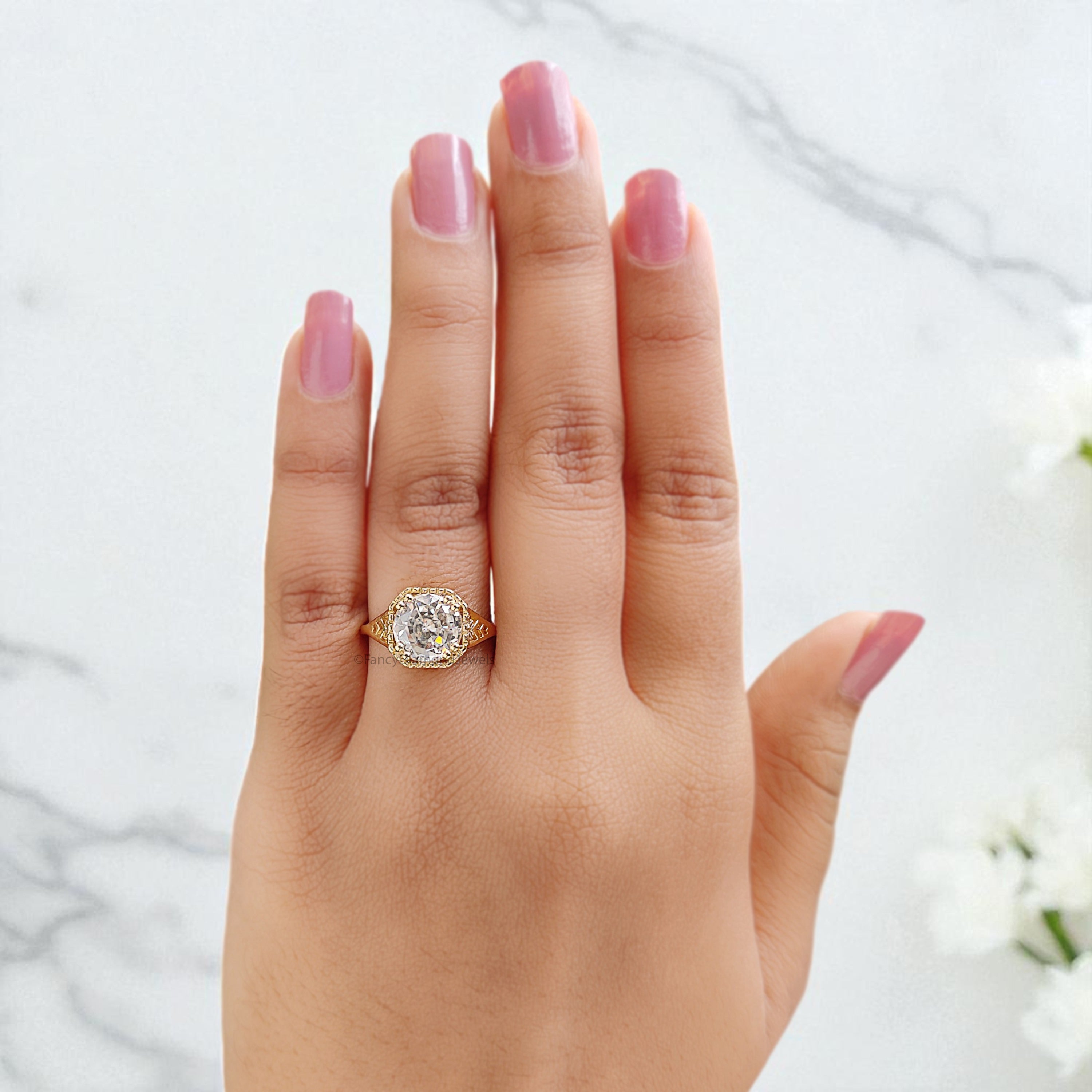 Art Deco Ring 1.80 CT Round Old European Cut Colorless Moissanite Ring OEC Ring Engagement Ring Wedding Ring Bridal Set 14KT Gold FD121