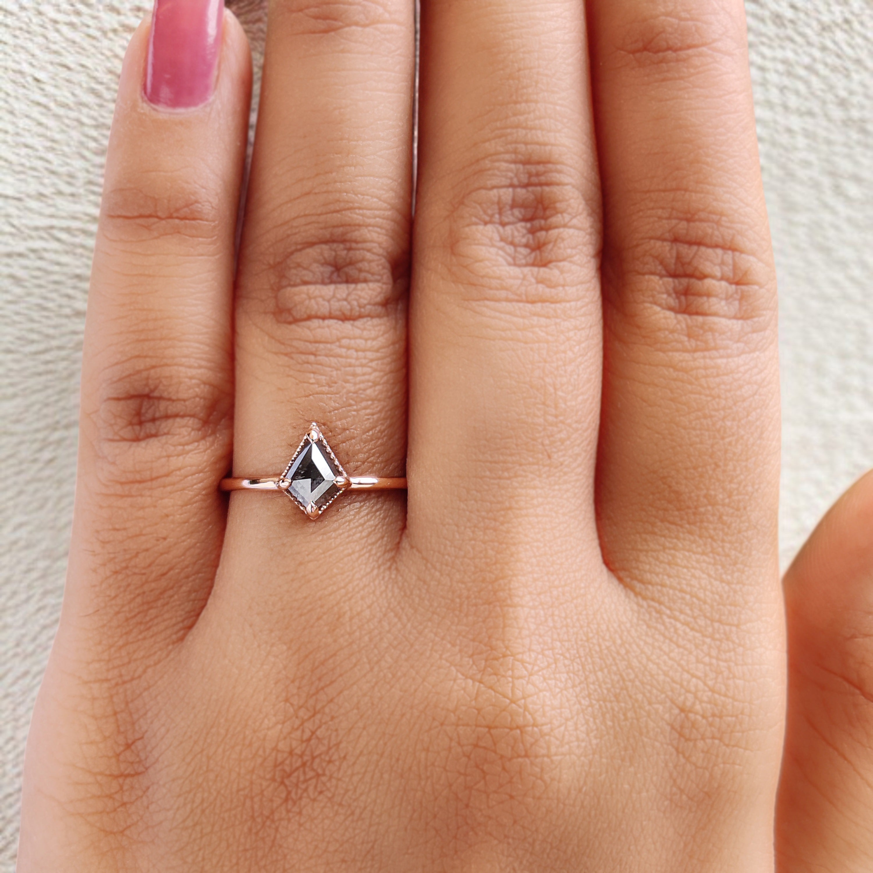 Kite Shape Salt And Pepper Diamond Ring 0.50 Ct 7.02 MM Kite Cut Diamond Ring 14K Solid Rose Gold Silver Engagement Ring Gift For Her QN2267