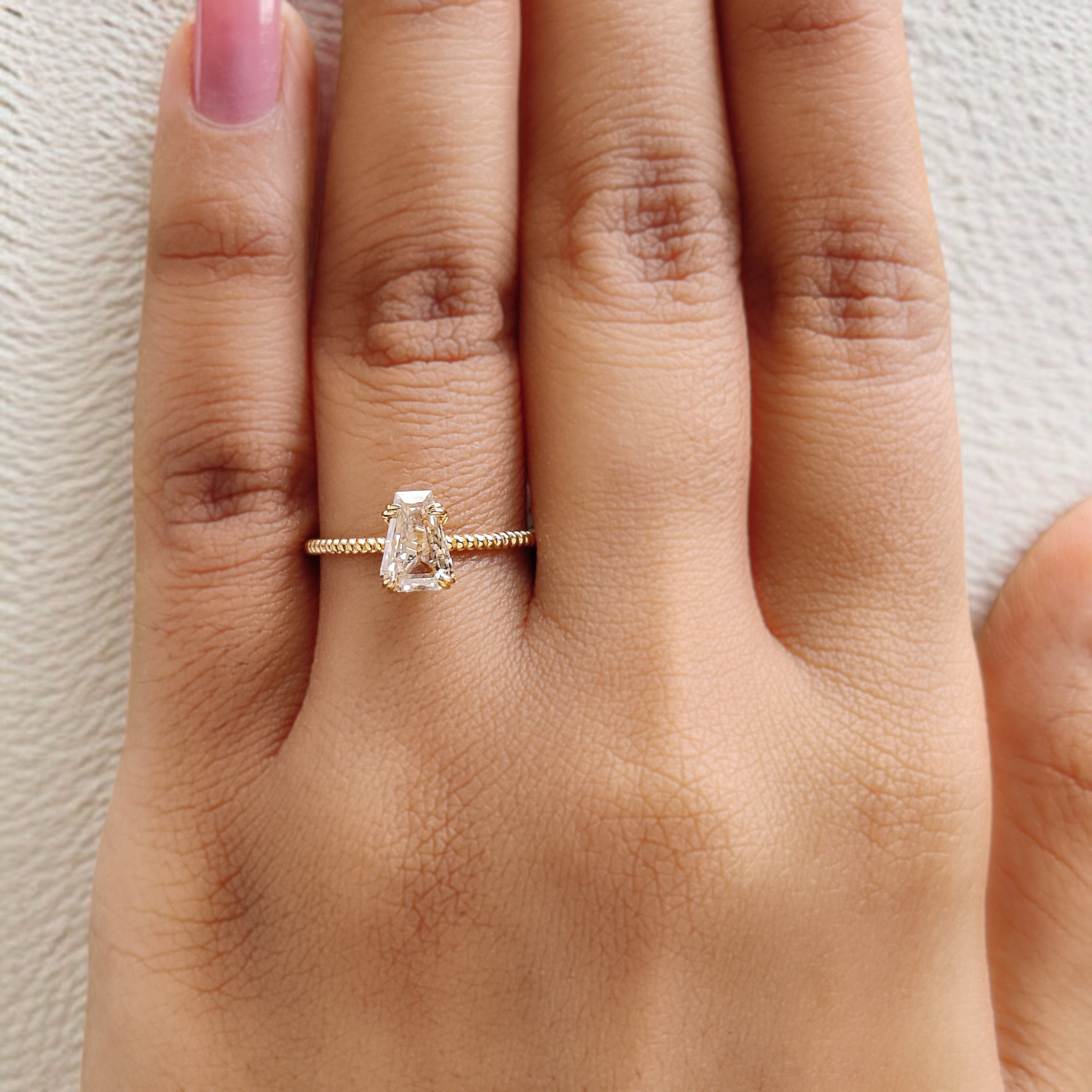 Coffin Shape White-I Color Diamond Ring 1.02 Ct 7.07 MM Coffin Diamond Engagement Ring 14K Yellow Gold Ring Unique Rope Band Ring KDL2659