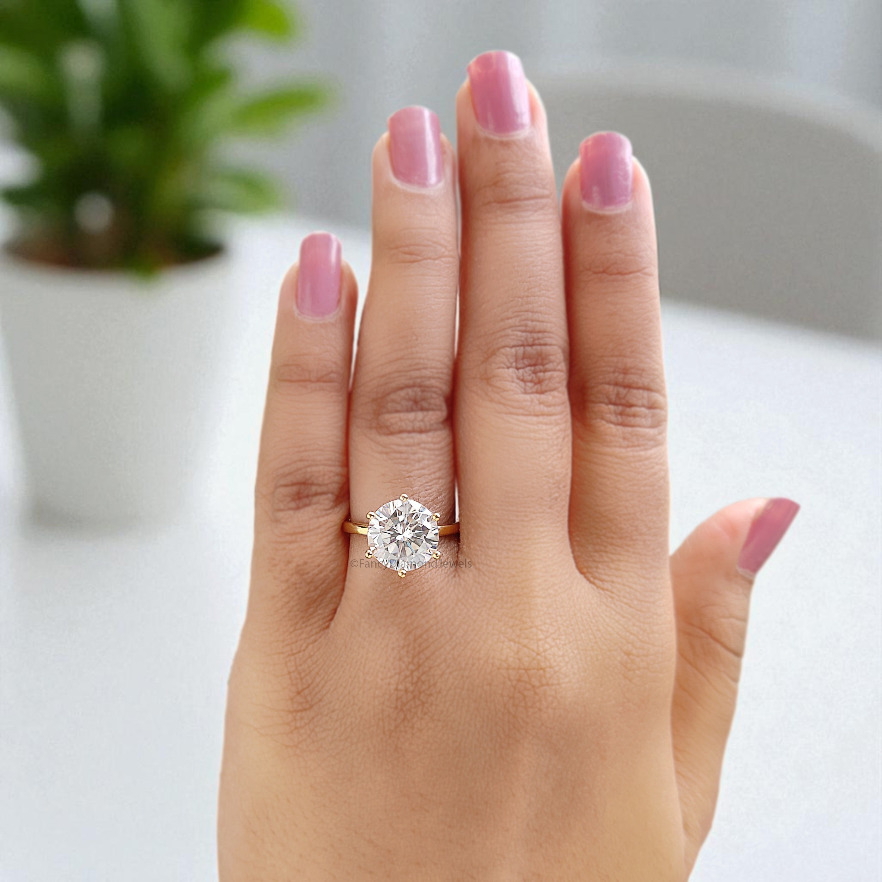 3.55 CT Round Brilliant Cut Colorless Moissanite Solitaire Ring Engagement Ring Wedding Ring Comfort Fit Yellow/White/Rose Gold Ring FD29