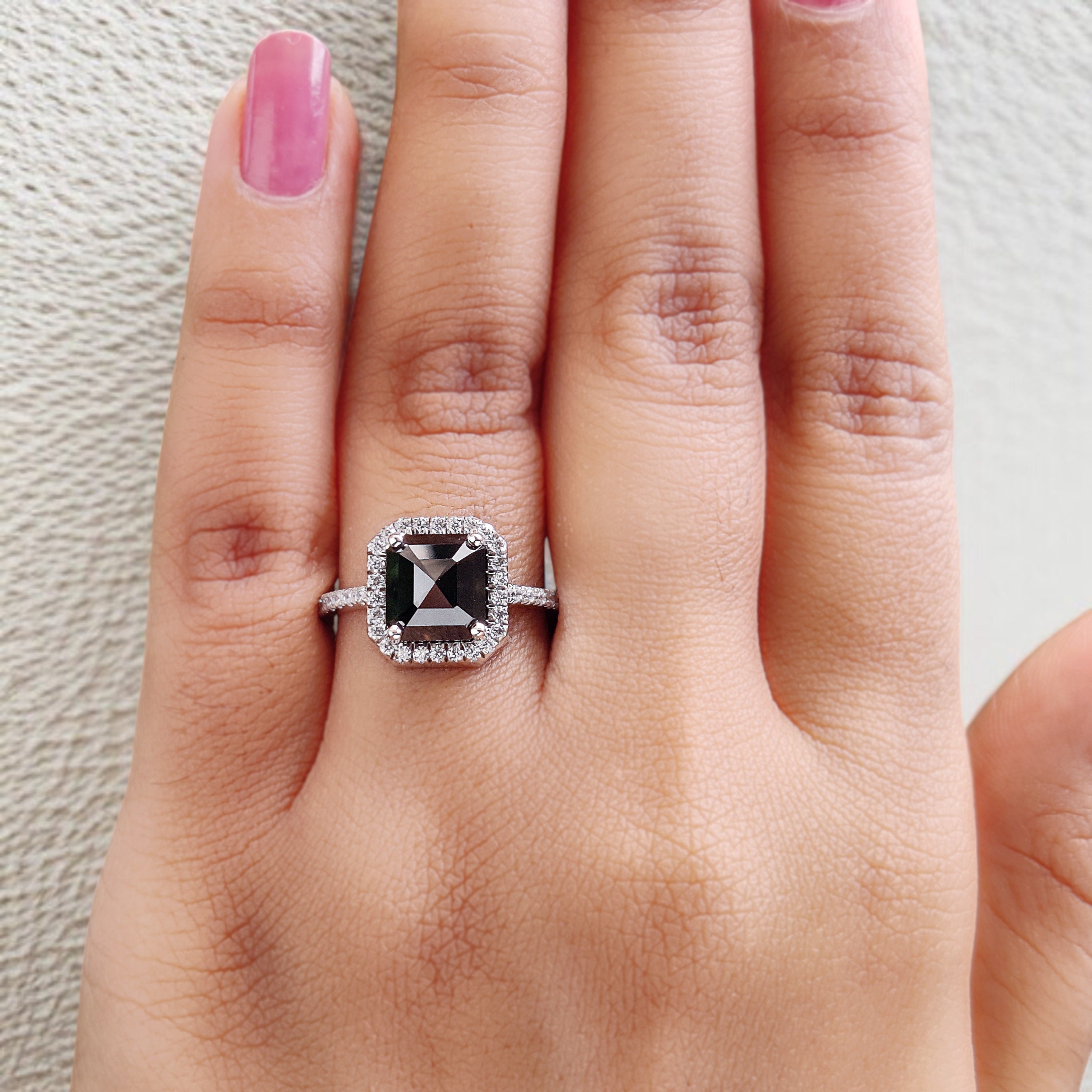 Emerald Cut Salt And Pepper Diamond Ring 3.05 Ct 7.90 MM Emerald Diamond Ring 14K Solid White Gold Silver Engagement Ring Gift For Her QL9503