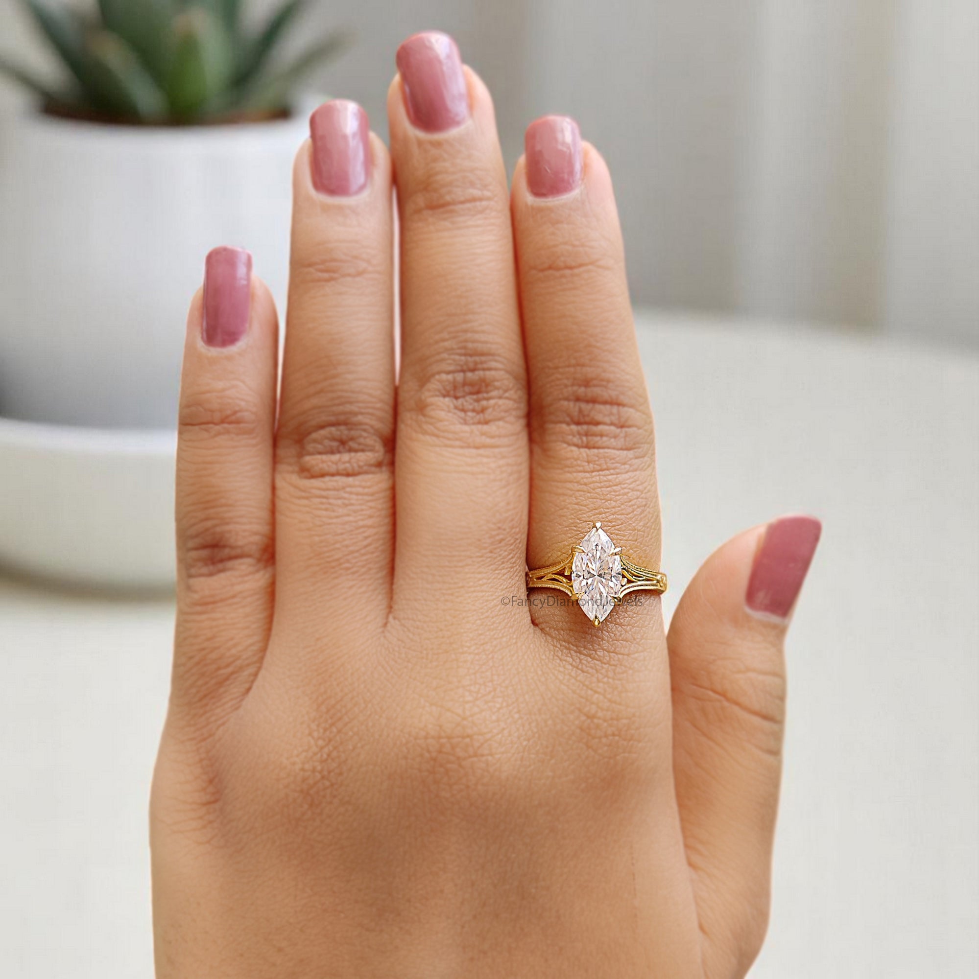 1.15 CT Marquise Cut Moissanite Engagement Ring Filigree Wedding Ring Solitaire Ring Bridal Promise Ring Yellow Gold Ring Gift For Her FD365