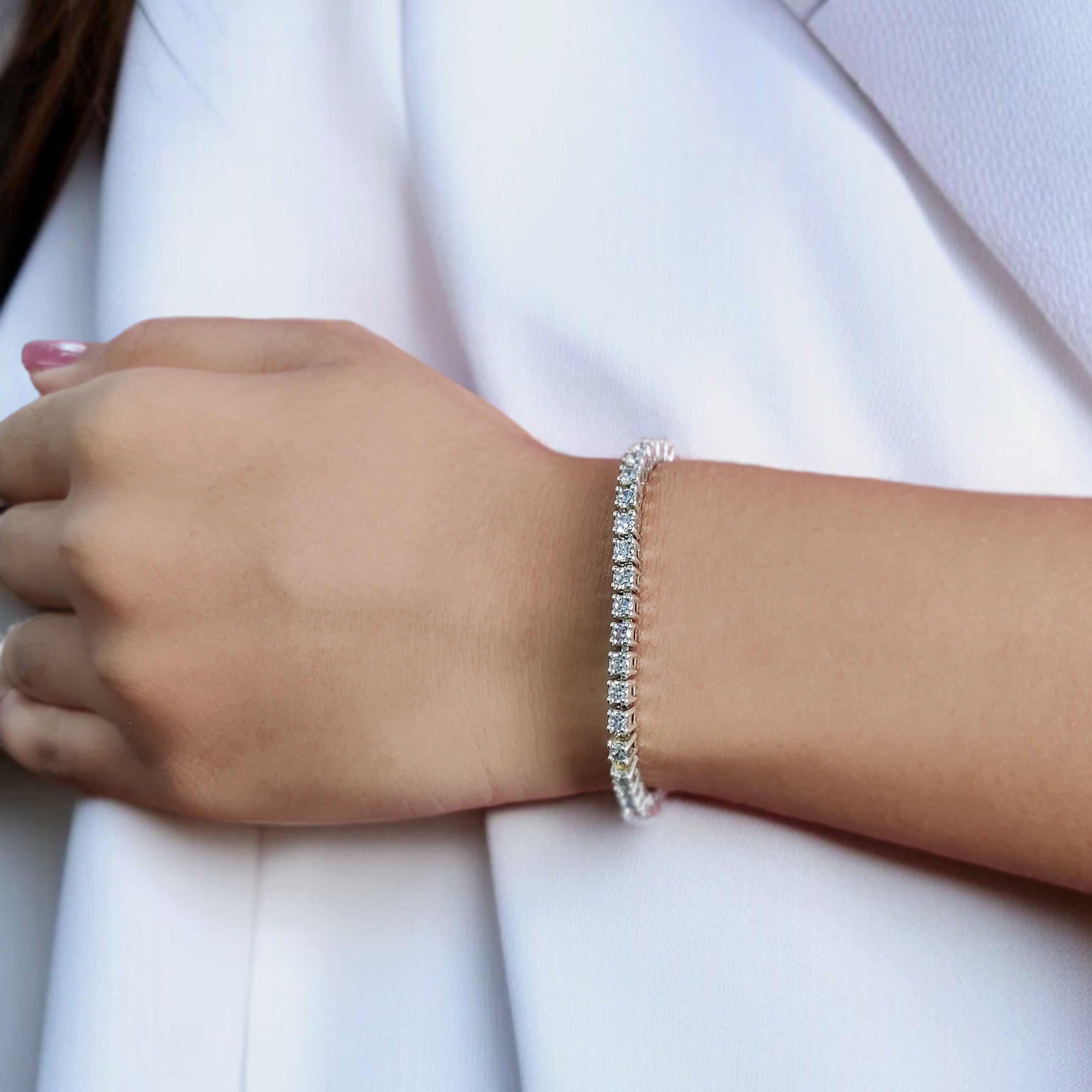 2.90 MM Round Brilliant Cut Moissanite Diamond Bracelet Tennis Bracelet 8 Inches White Gold Anniversary Gift Basket Set Bracelet FD441