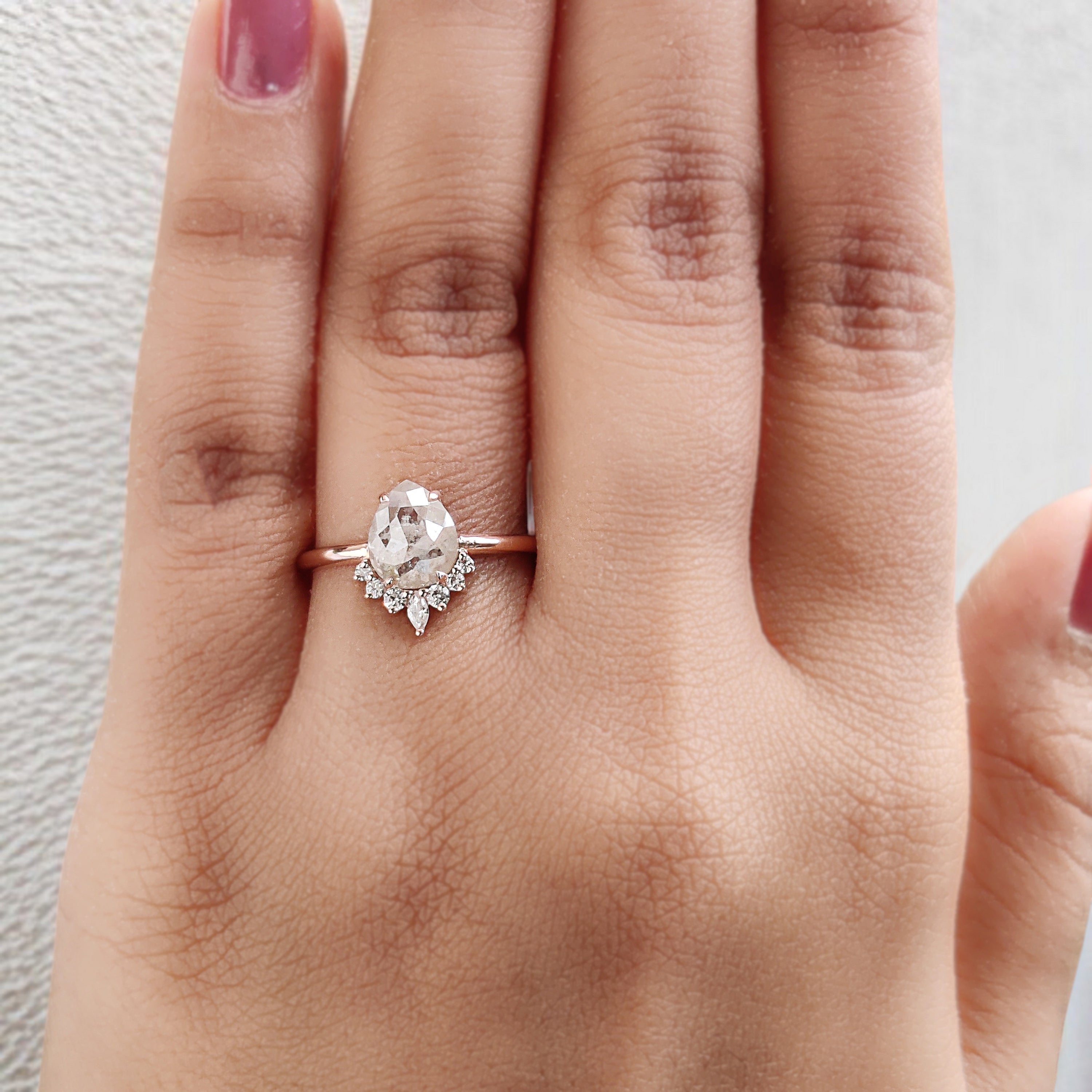 Pear Cut Grey Color Diamond Ring 1.06 Ct 7.80 MM Pear Shape Diamond Ring 14K Solid Rose Gold Silver Pear Engagement Ring Gift For Her QN8862