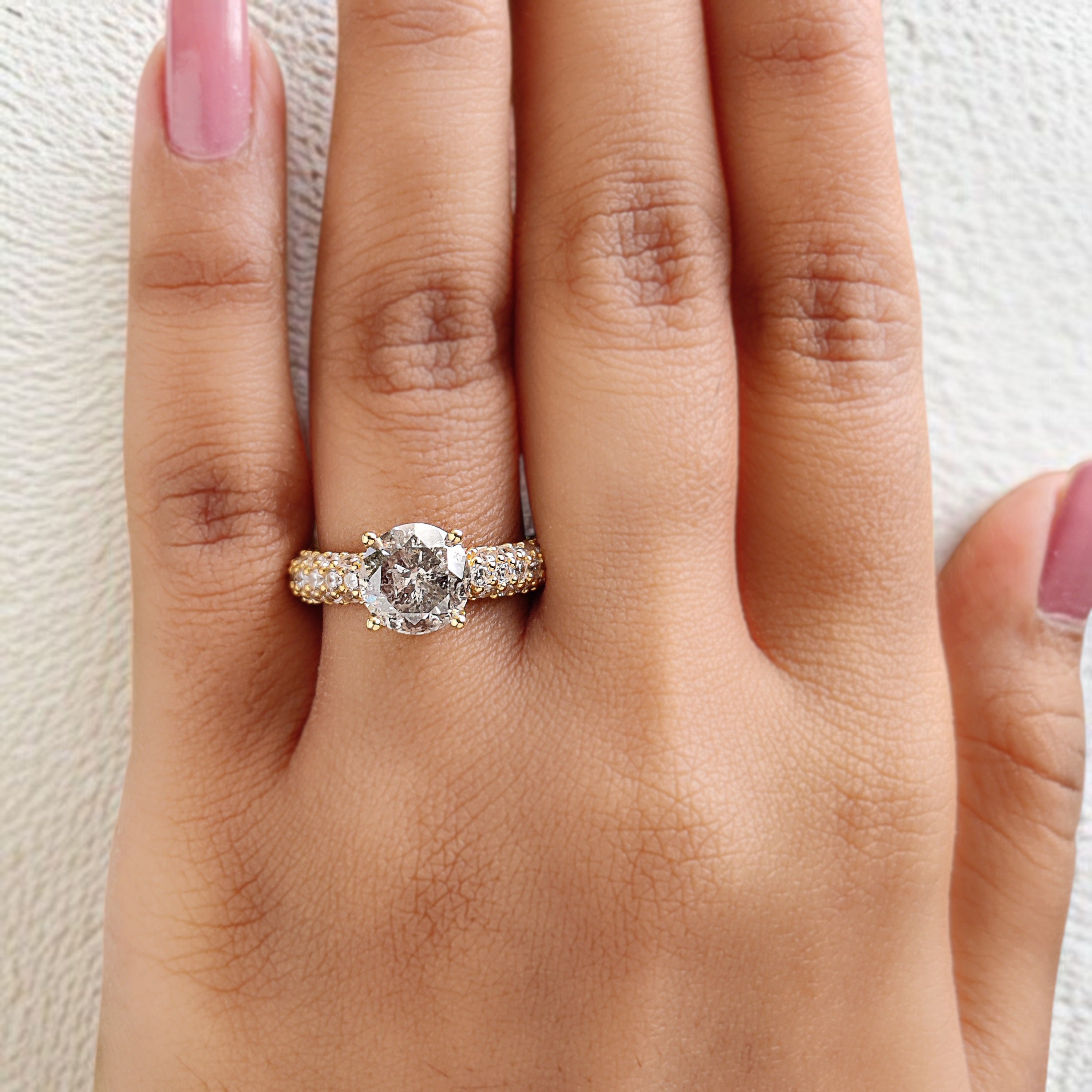 Round Cut Salt And Pepper Diamond Ring 2.35 CT 8.25 MM Round Shape Diamond Wedding Ring Pave Set Ring Engagement Ring Gift For Her KDL3324