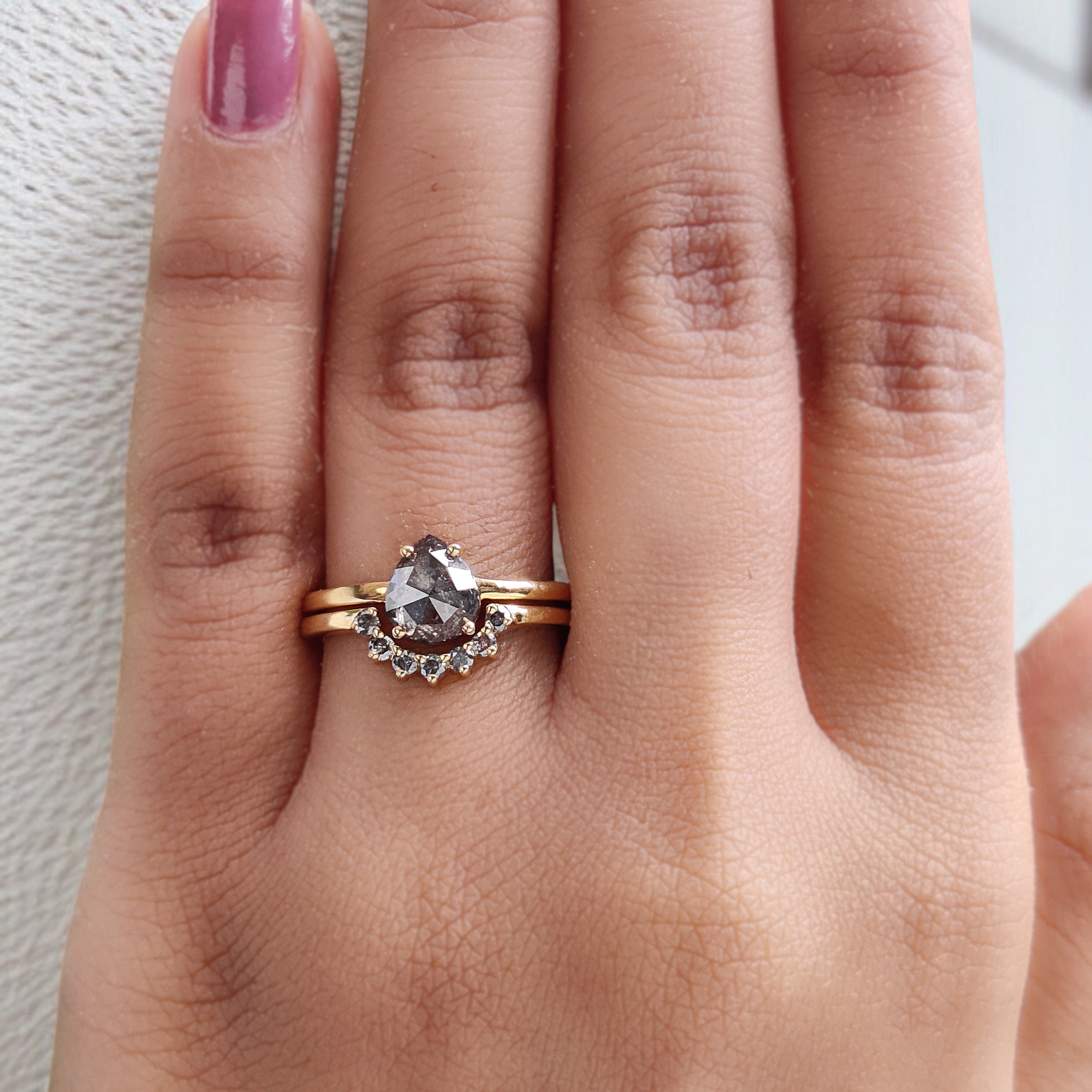 Pear Salt And Pepper Diamond Ring 1.10 Ct 7.30 MM Pear Diamond Ring 14K Solid Yellow Gold Silver Engagement Pear Ring Gift For Her QN1877