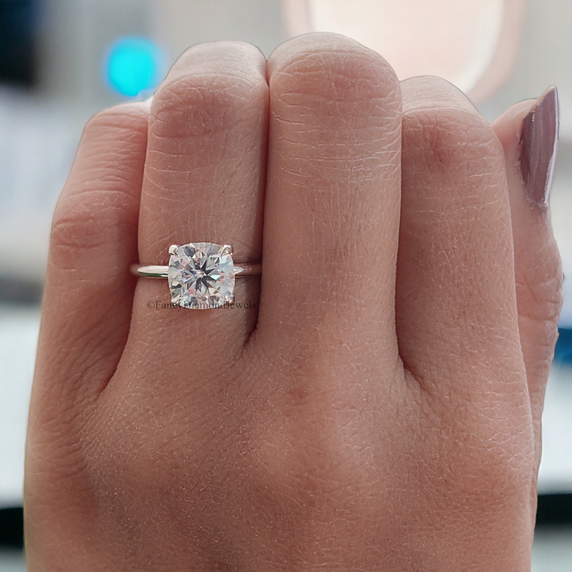 Hidden Halo Engagement Ring 2.07 TW Cushion Near Colorless Moissanite Ring Wedding Ring 14K White Gold Bespoken Jewelry Bridal Set FD11